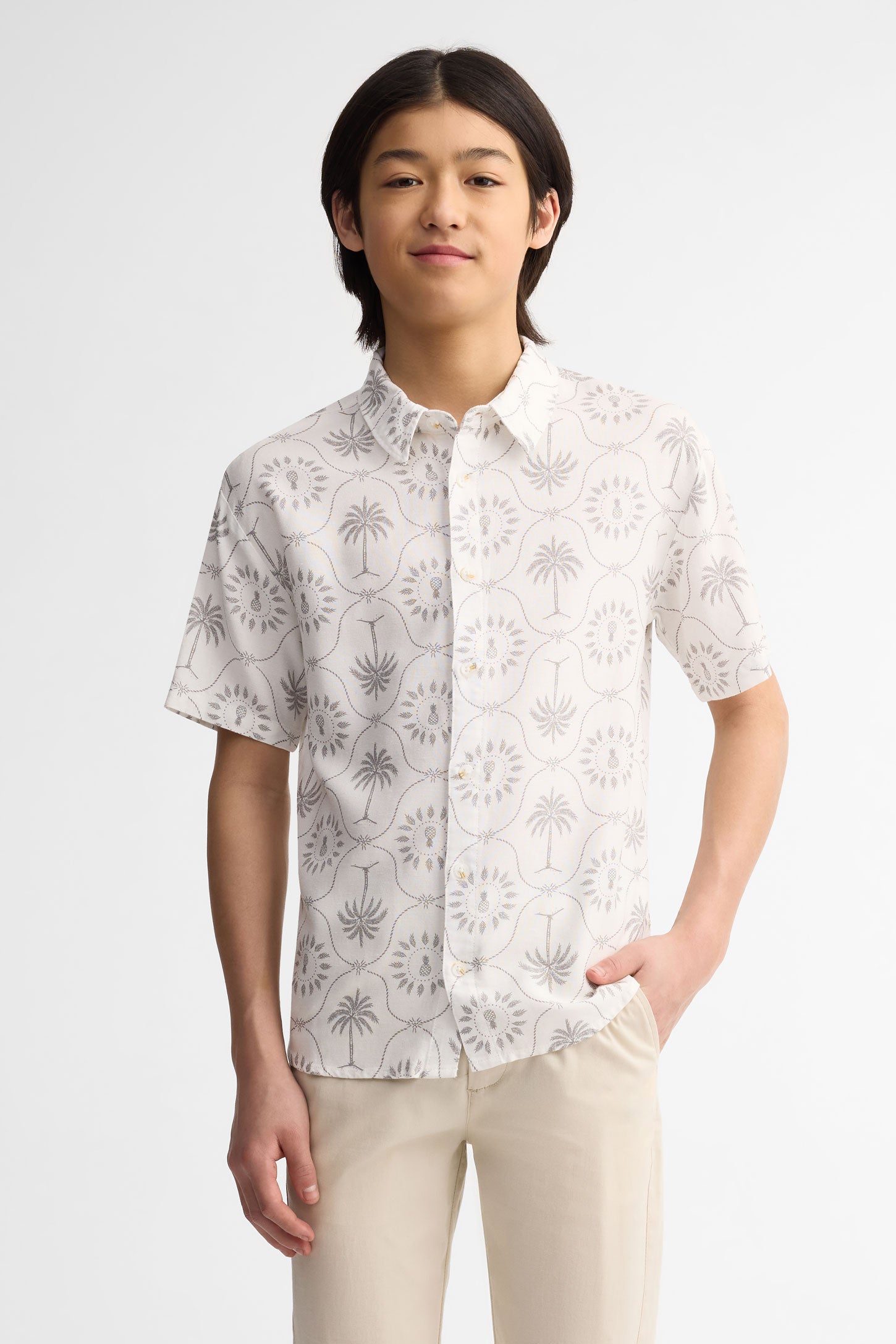 Chemise manches courtes coupe droite - Ado garçon && BEIGE/MULTI