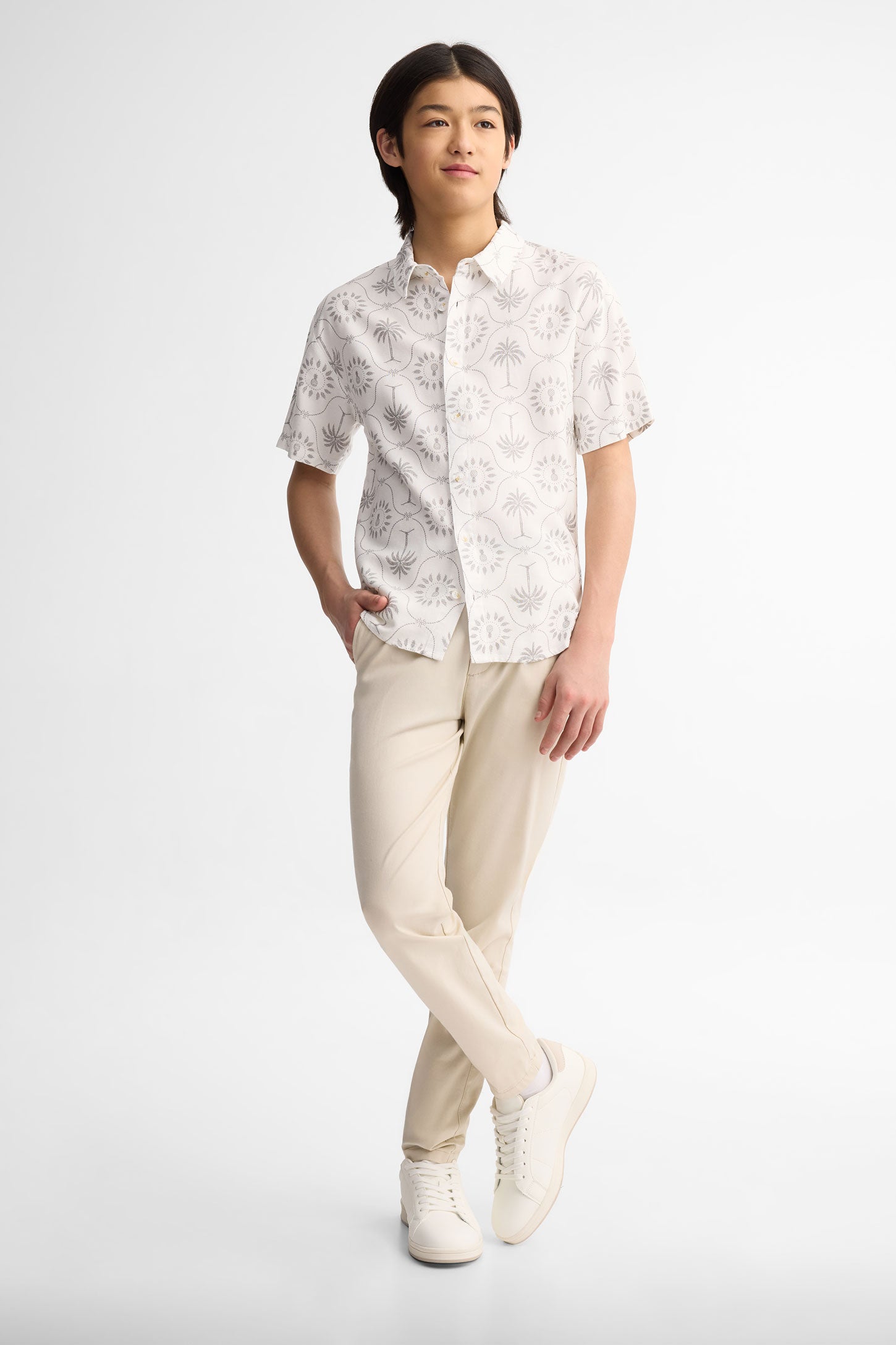 Chemise manches courtes coupe droite - Ado garçon && BEIGE/MULTI