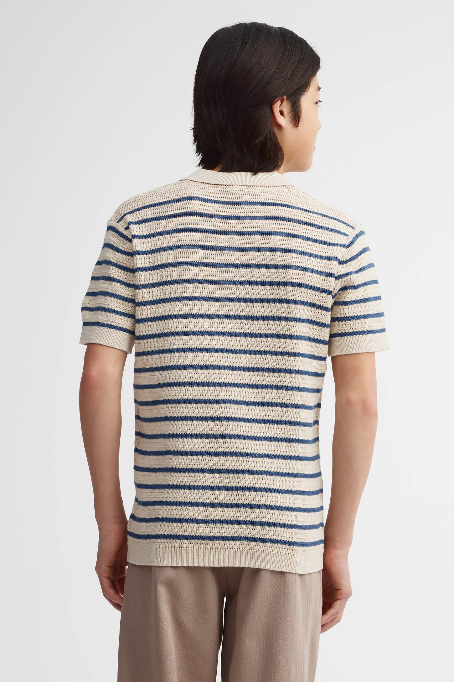 Polo rayé manches courtes en tricot - Ado garçon && BEIGE/MULTI
