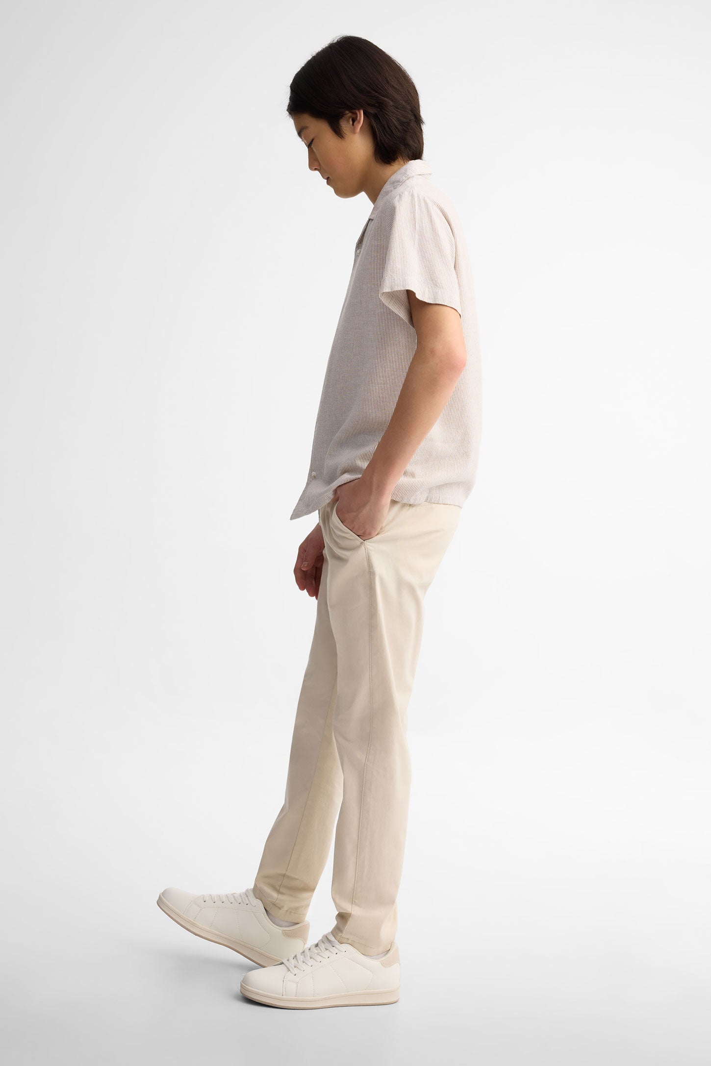 Chemise manches courtes imprimée lin - Ado garçon && BEIGE/MULTI