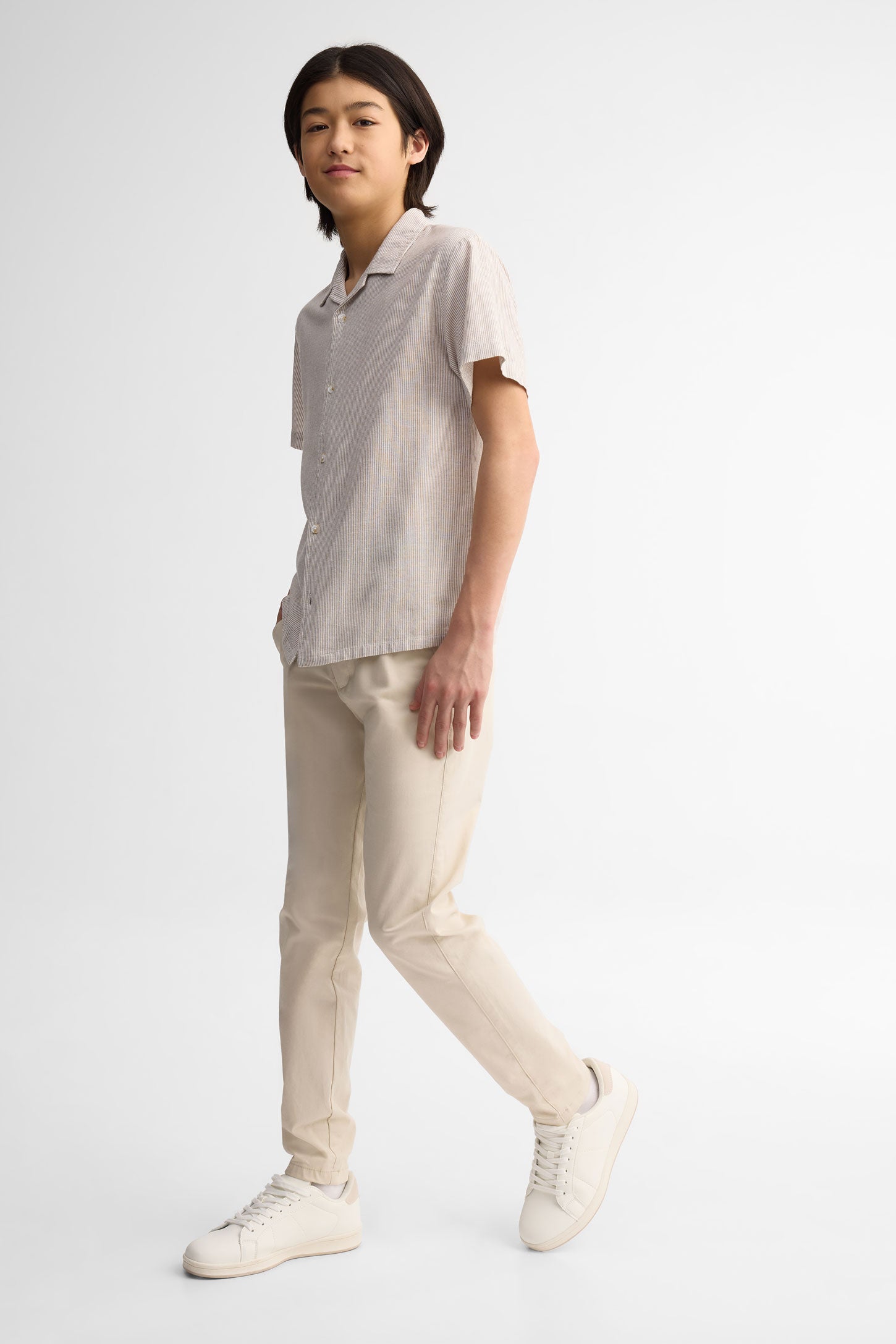 Chemise manches courtes imprimée lin - Ado garçon && BEIGE/MULTI