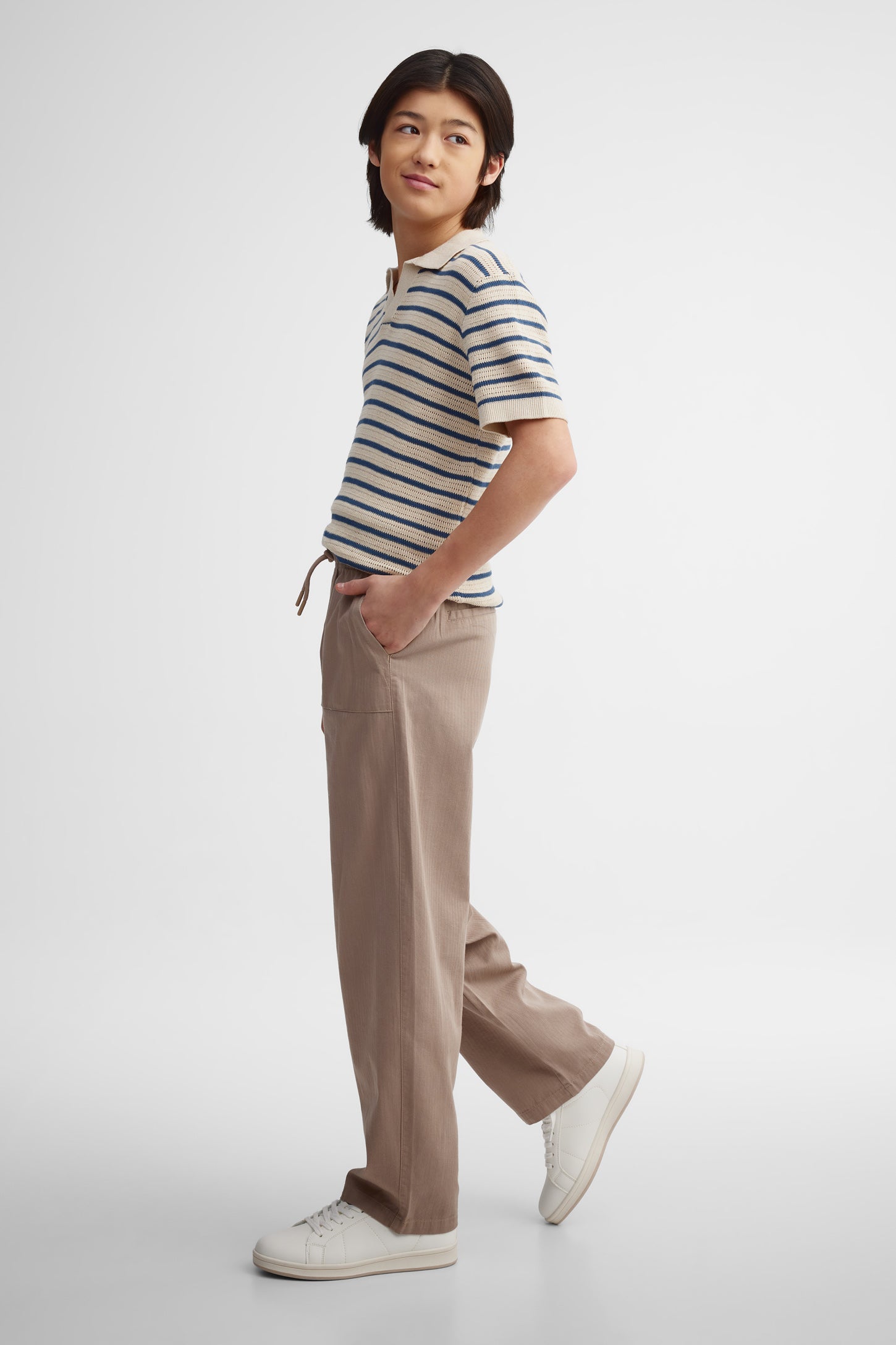 Pantalon jambe large taille élastique - Ado garçon && BEIGE