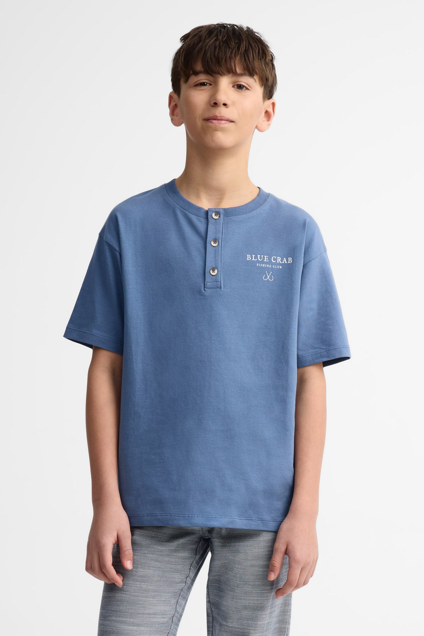 T-shirt Henley coupe ample - Ado garçon && BLEU