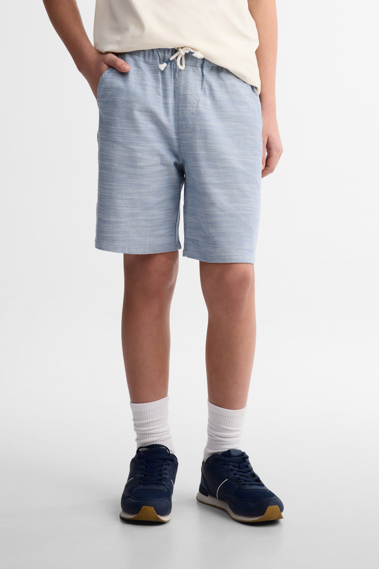 Short taille élastique en coton - Ado garçon && BLEU