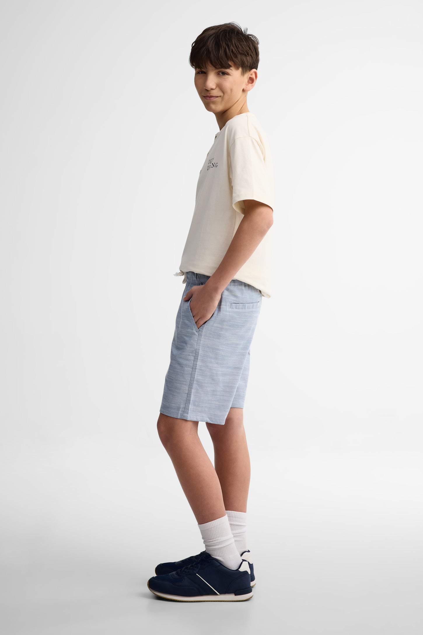 Short taille élastique en coton - Ado garçon && BLEU