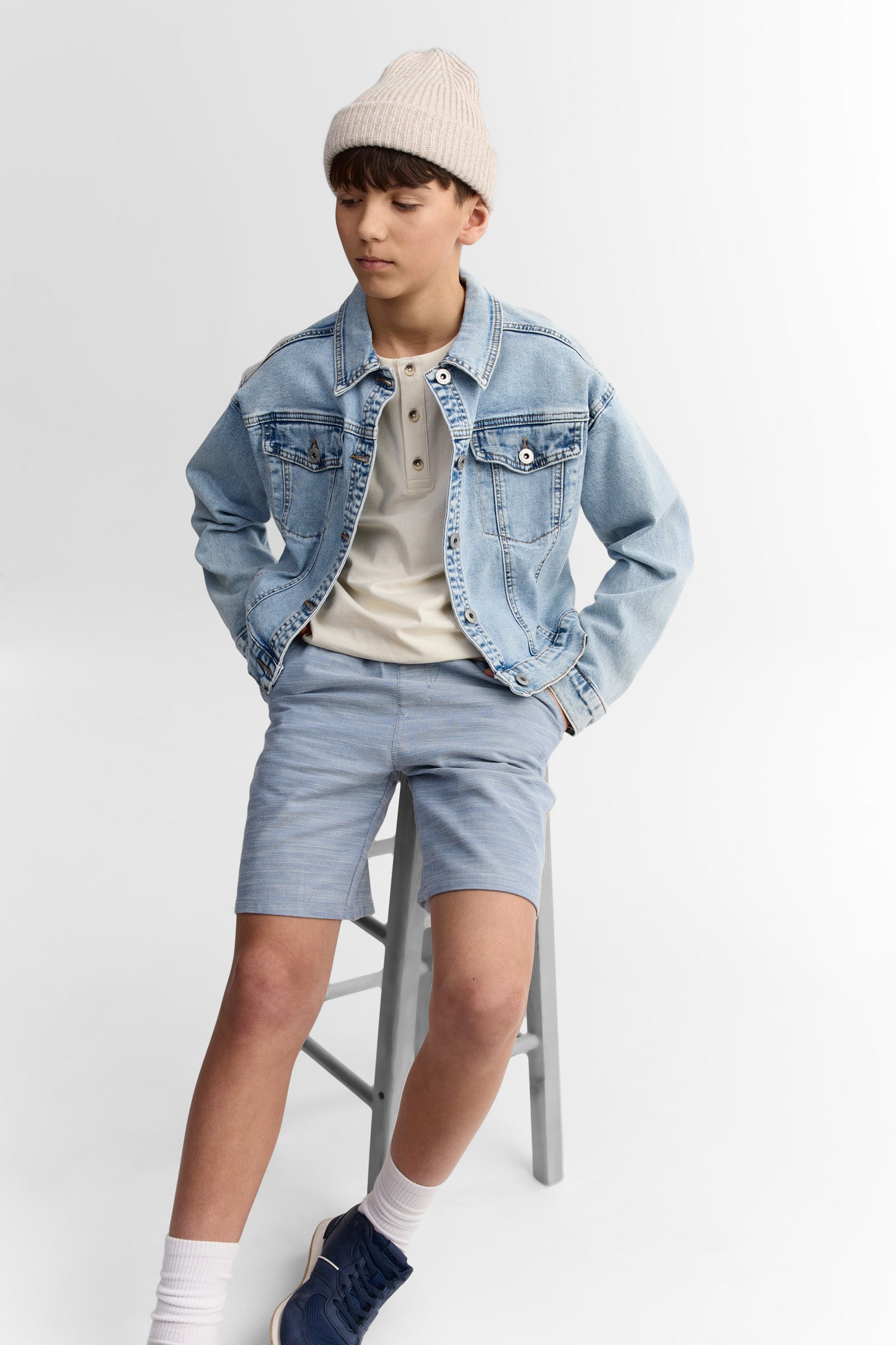 Short taille élastique en coton - Ado garçon && BLEU
