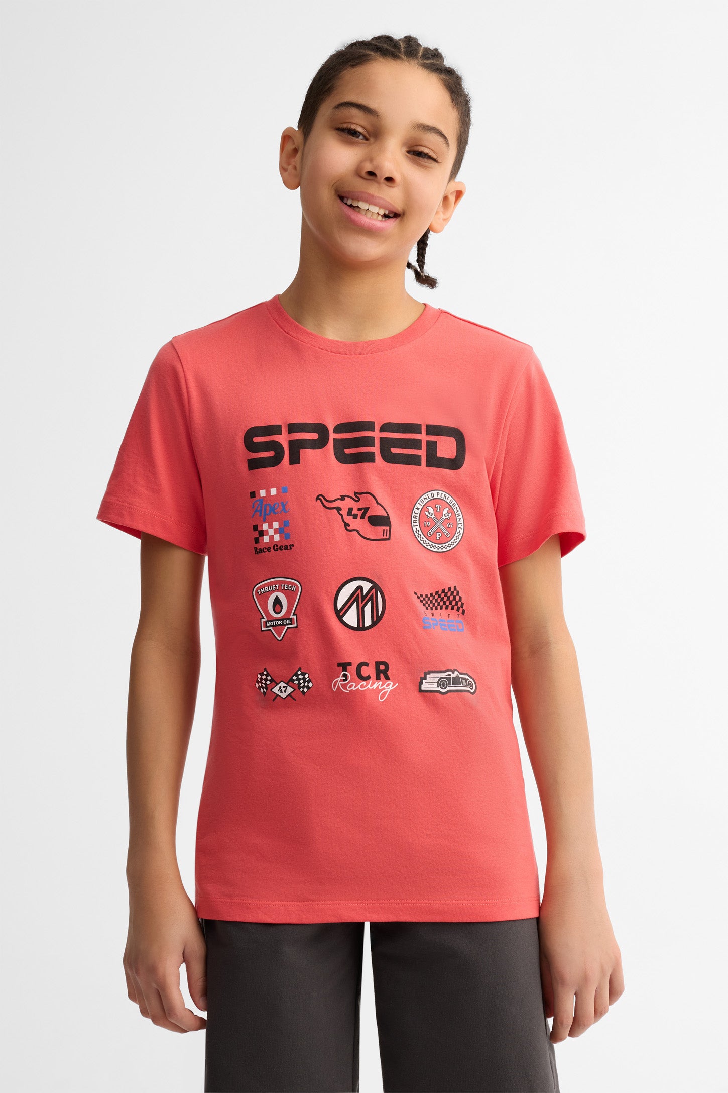 T-shirts col rond coton, 2/25$ - Ado garçon && ROUGE