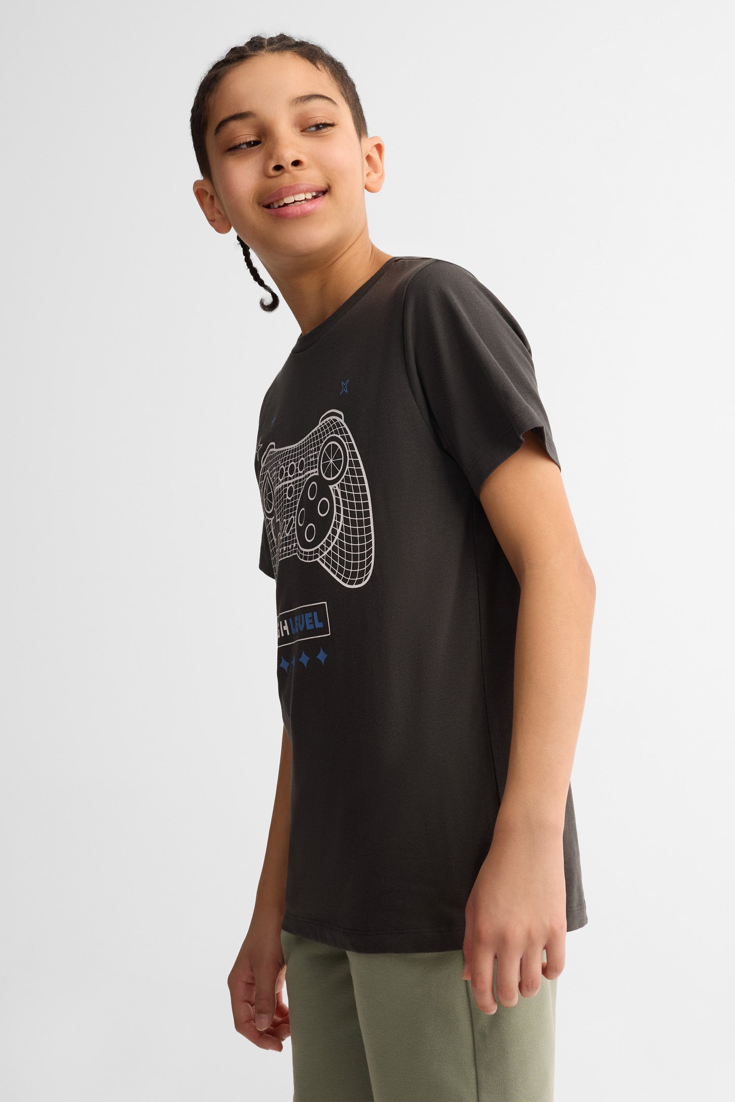 T-shirts col rond coton, 2/25$ - Ado garçon && NOIR