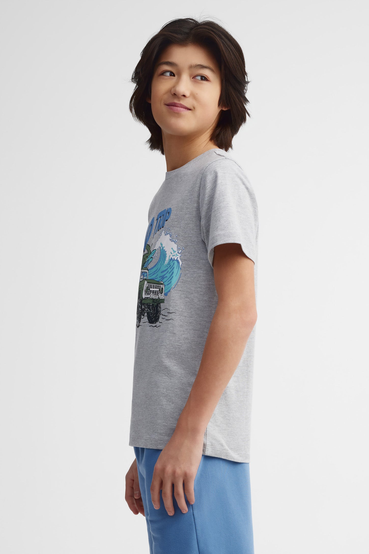 T-shirts col rond coton, 2/25$ - Ado garçon && GRIS MIXTE