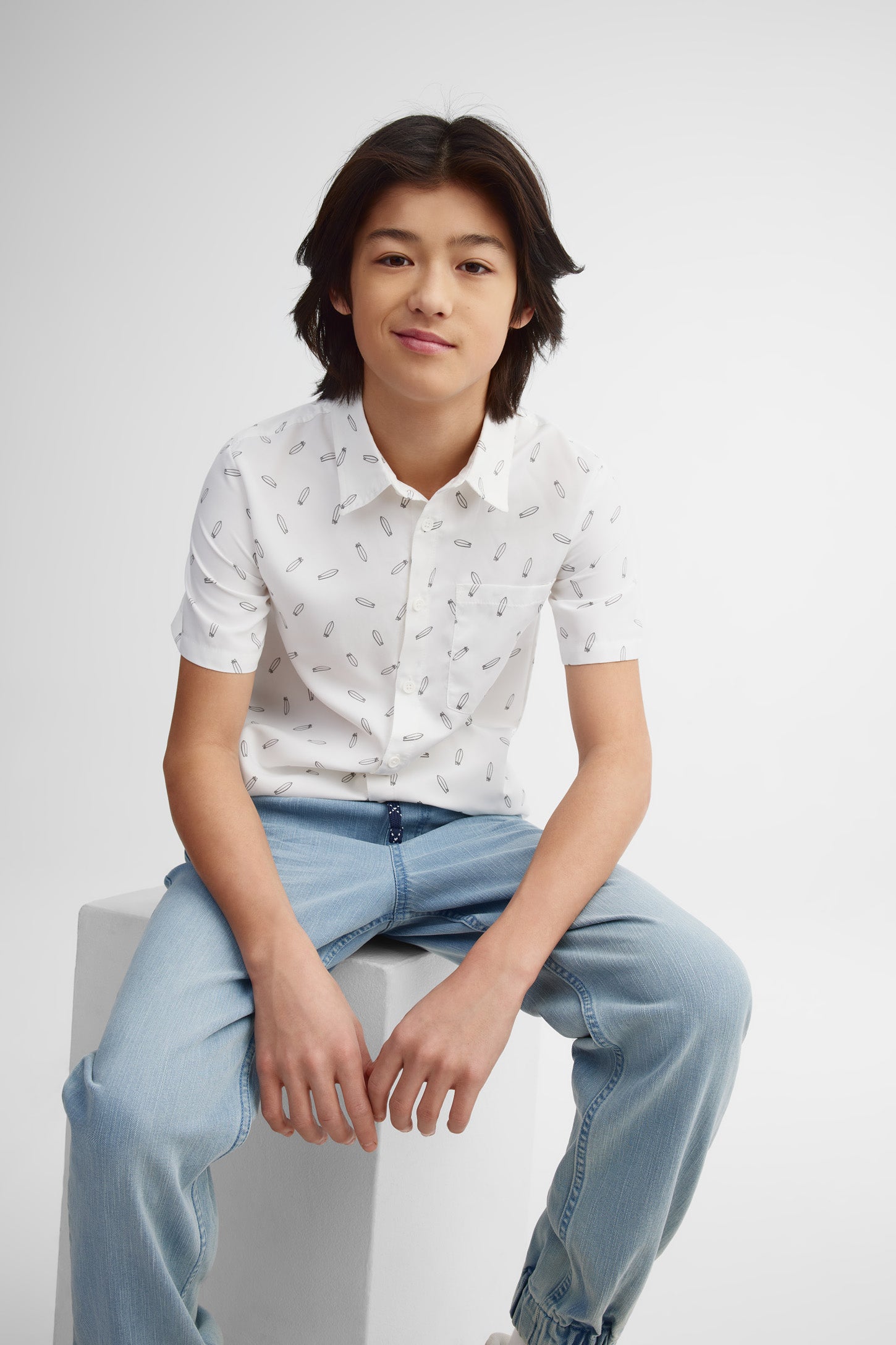 Chemise manches courtes imprimée - Ado garçon && BLANC MULTI