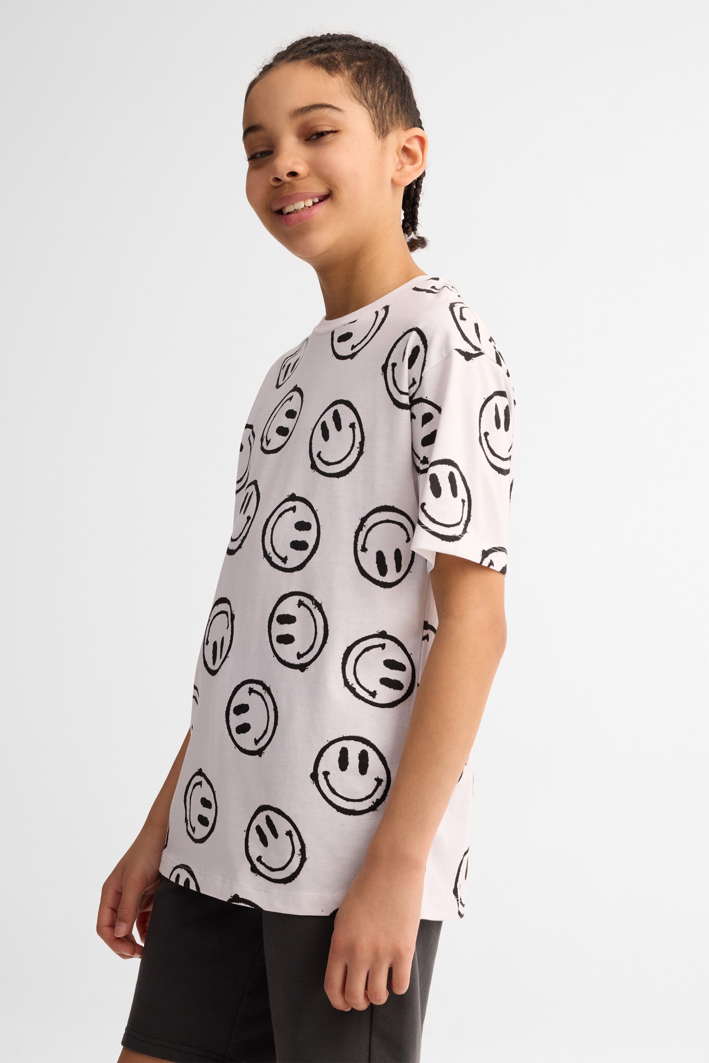 T-shirt col rond coupe ample coton, 2/25$ - Ado garçon && BLANC MULTI