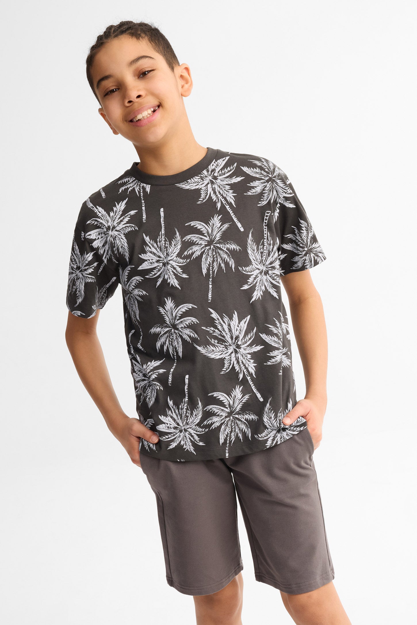 T-shirt col rond coupe ample coton, 2/25$ - Ado garçon && NOIR/MULTI