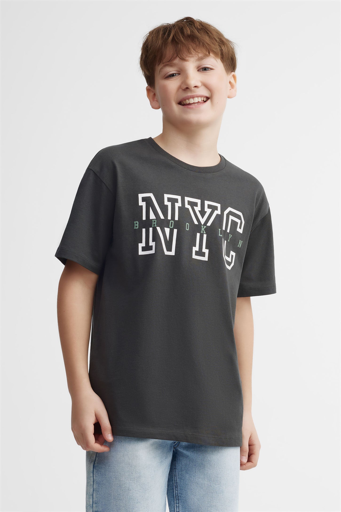 T-shirt col rond, 2/25- ado garçon && NOIR