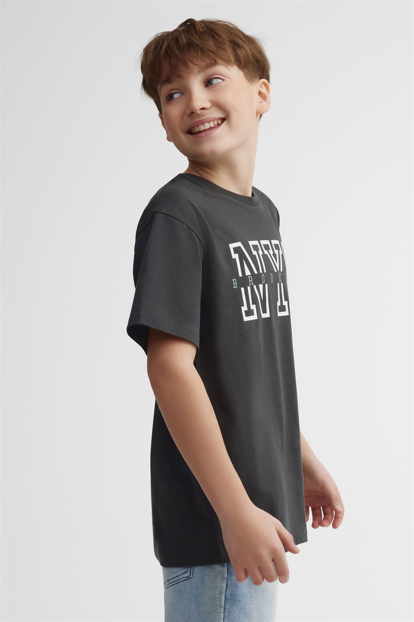 T-shirt col rond, 2/25- ado garçon && NOIR