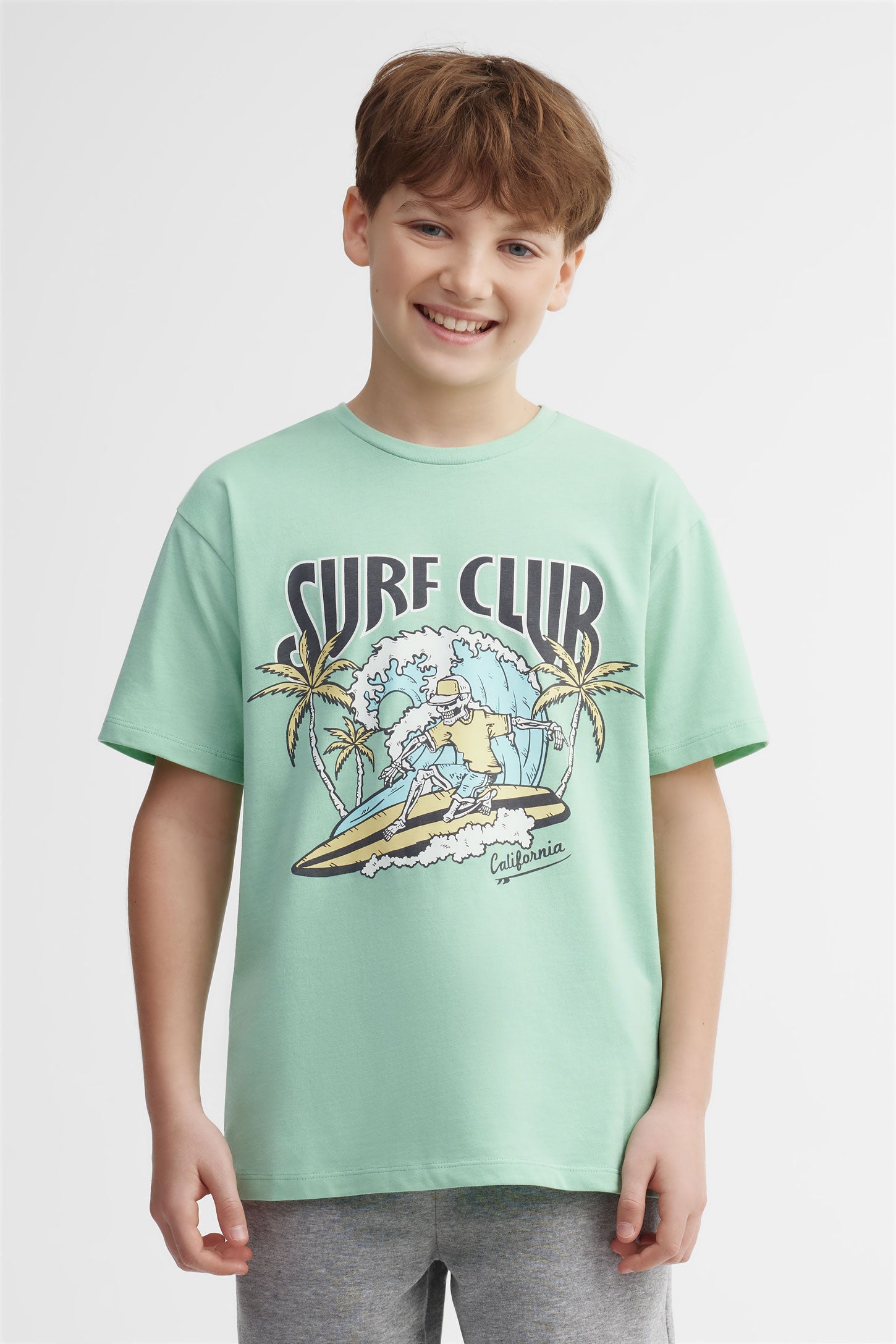 T-shirt col rond, 2/25- ado garçon && VERT