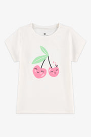 T-shirt col rond coton, 2T-3T, 2/15$ - Bébé fille && BLANC