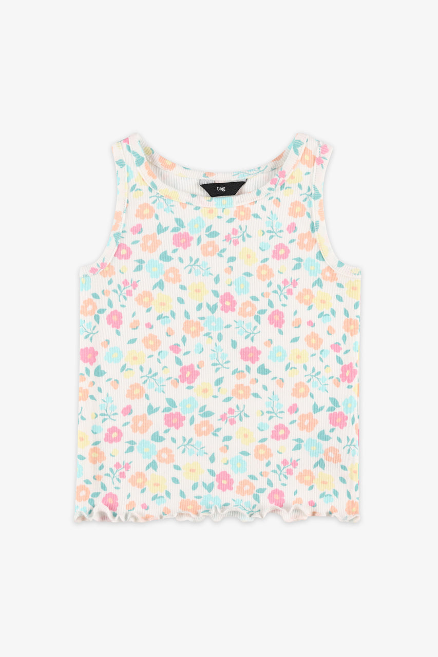 Camisole côtelée finitions laitue - Bébé fille && BLANC MULTI