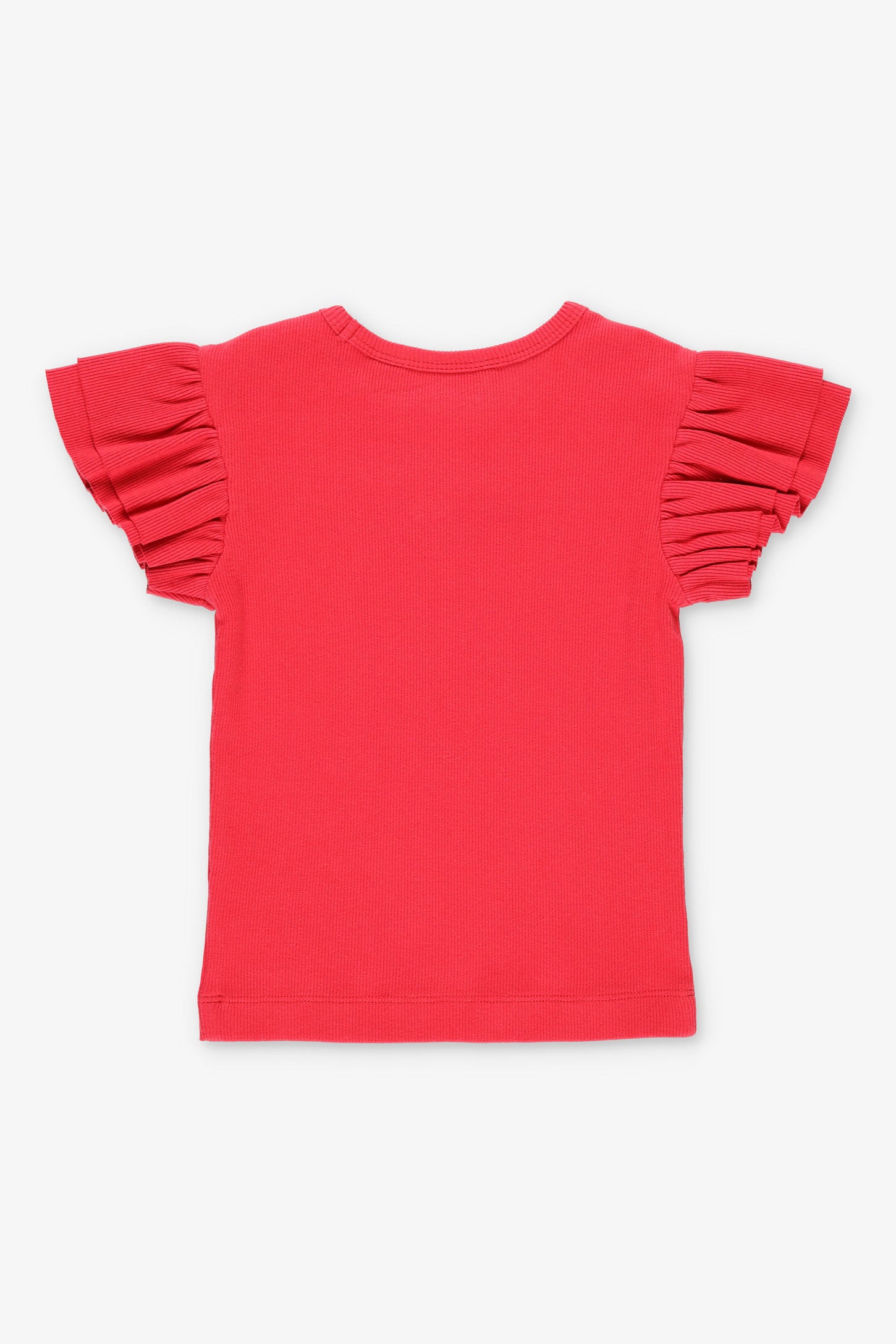 T-shirt côtelé manches volants - Enfant fille && ROUGE