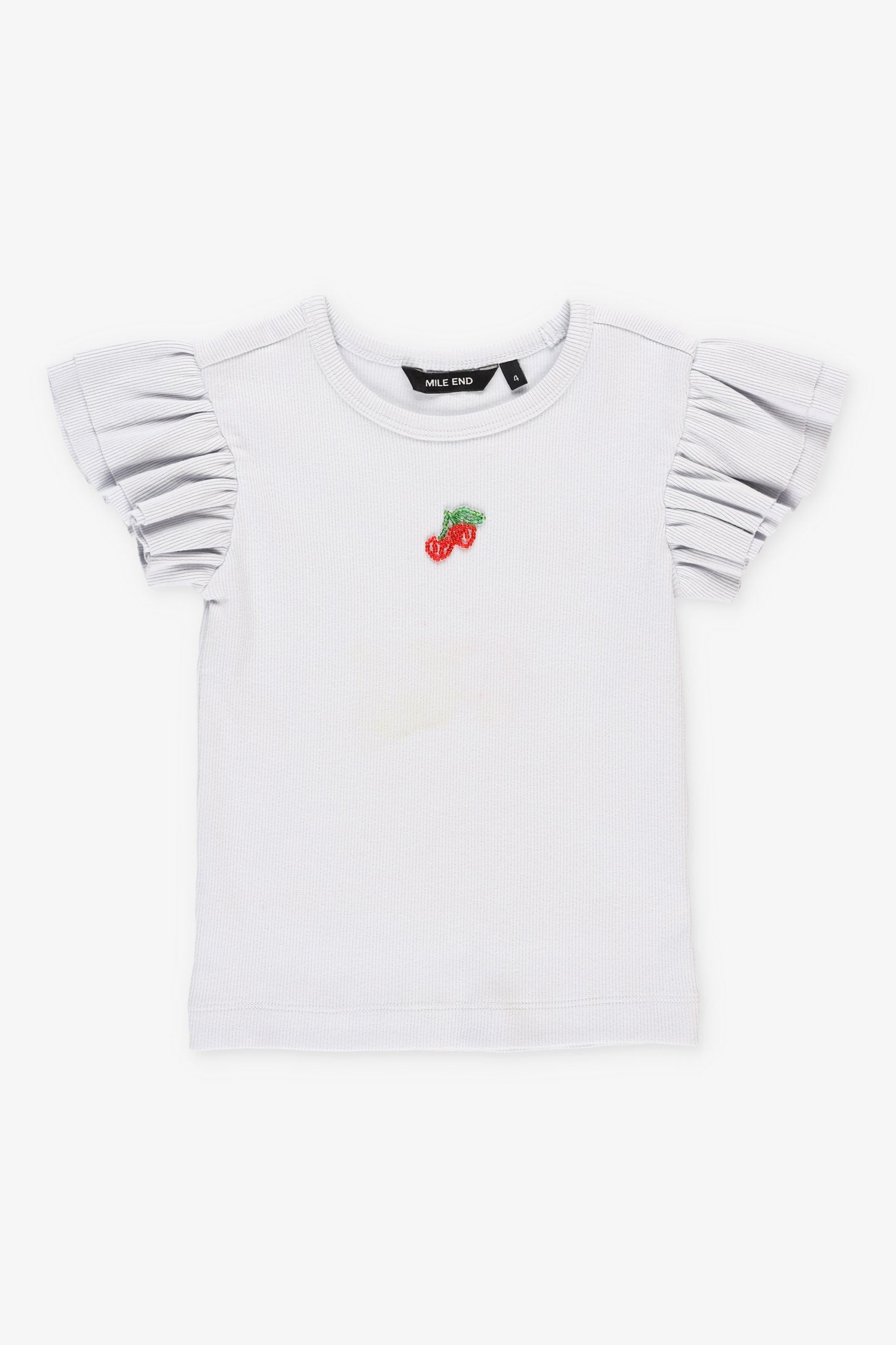 T-shirt côtelé manches volants - Enfant fille && BLEU PALE