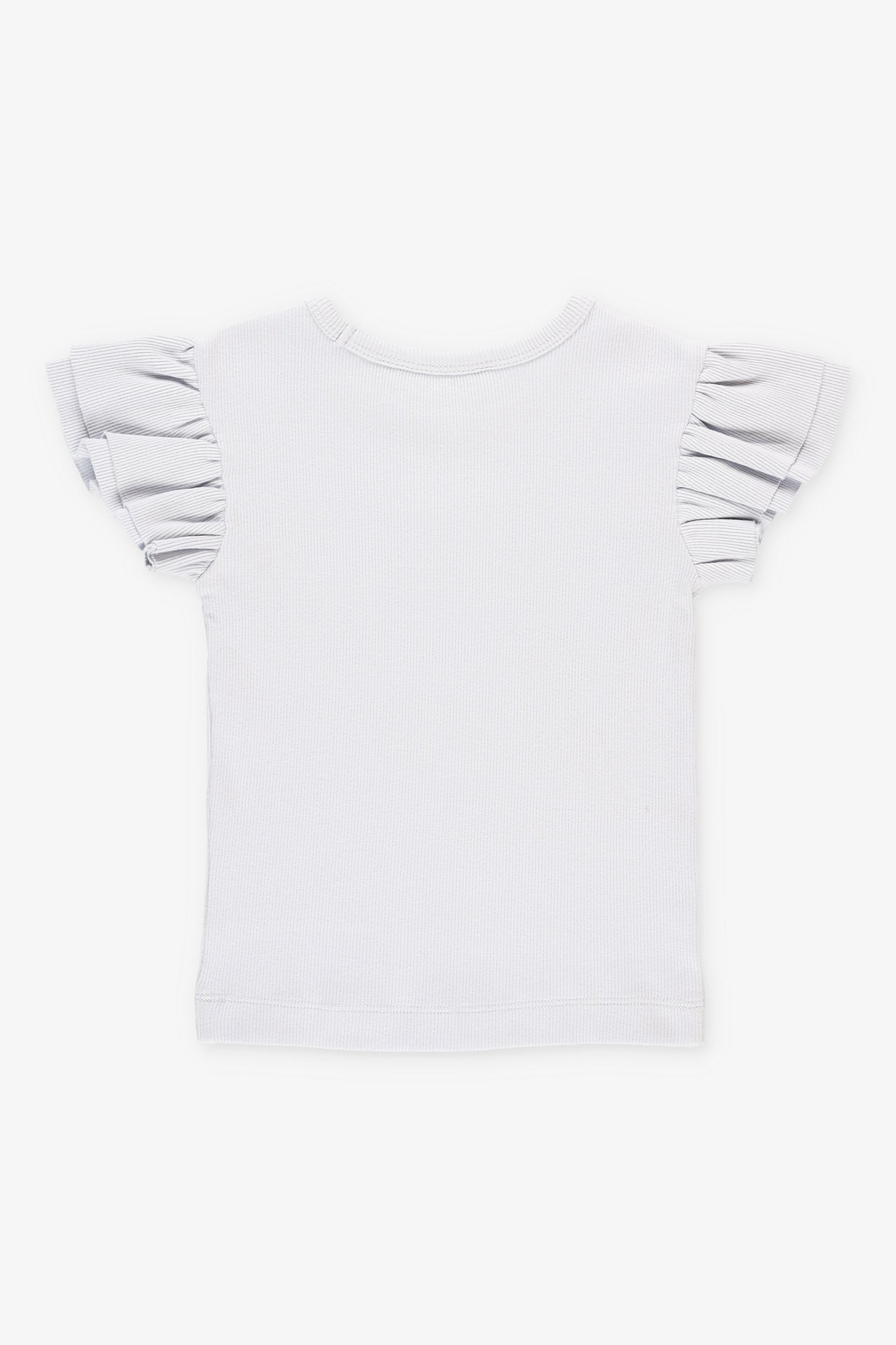 T-shirt côtelé manches volants - Enfant fille && BLEU PALE