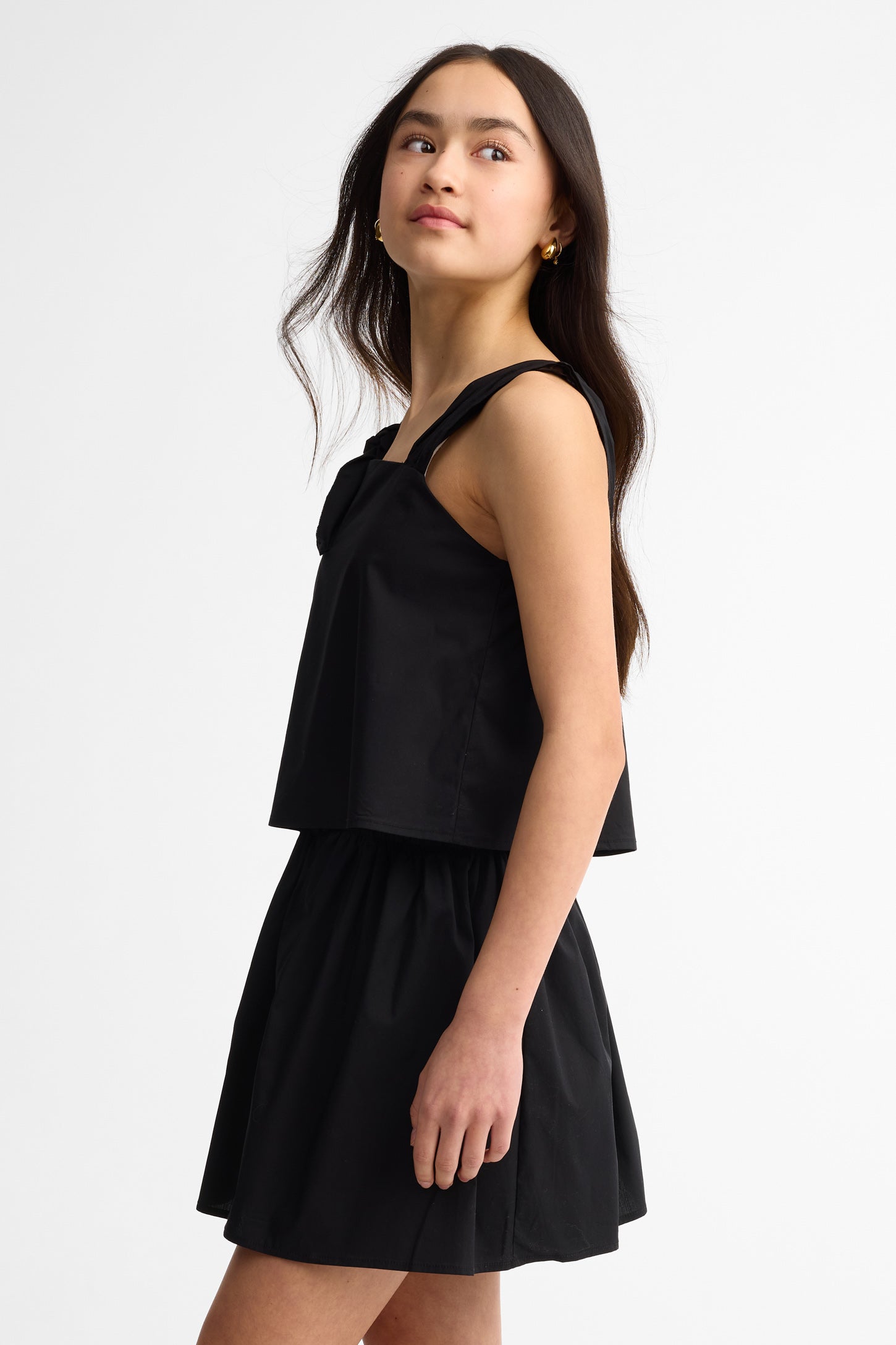 Camisole bretelle noué popeline - Ado fille && NOIR