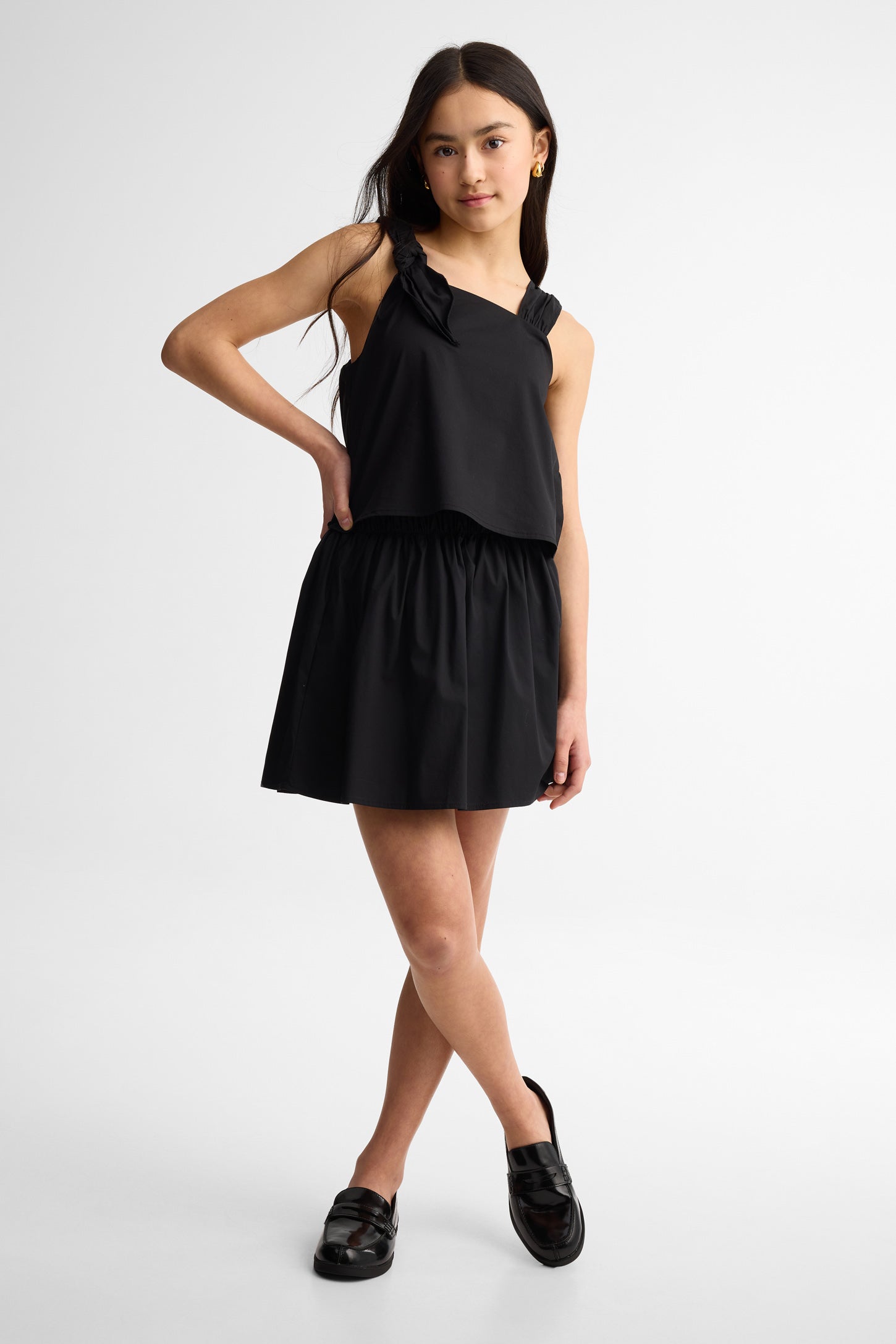 Camisole bretelle noué popeline - Ado fille && NOIR