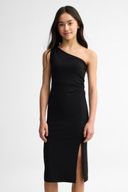 Robe midi col asymétrique - Ado fille && NOIR
