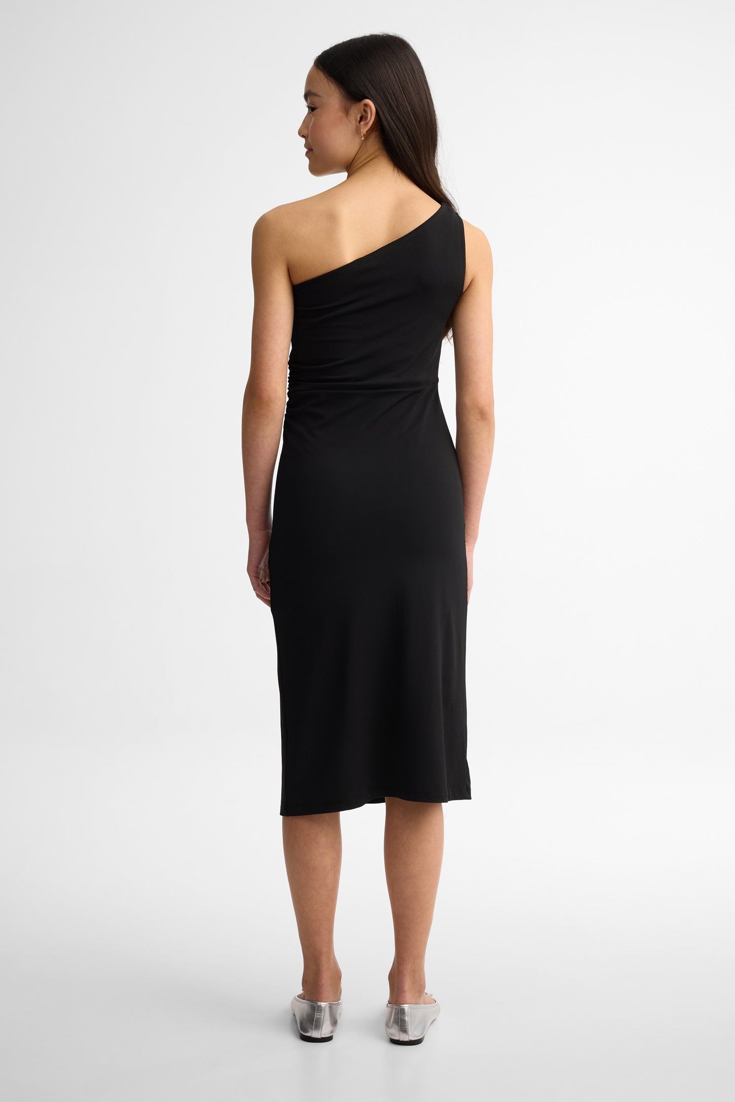 Robe midi col asymétrique - Ado fille && NOIR