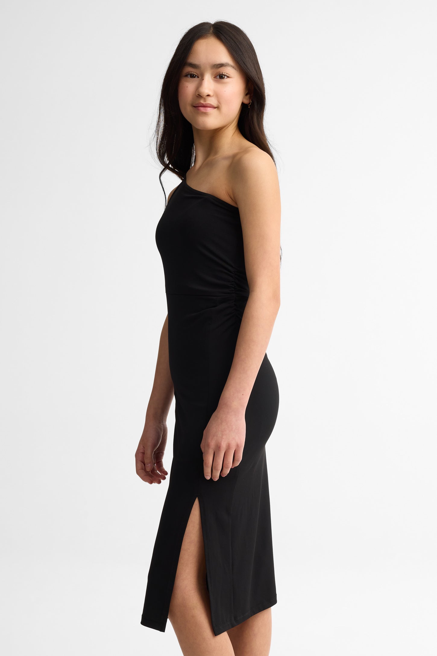 Robe midi col asymétrique - Ado fille && NOIR