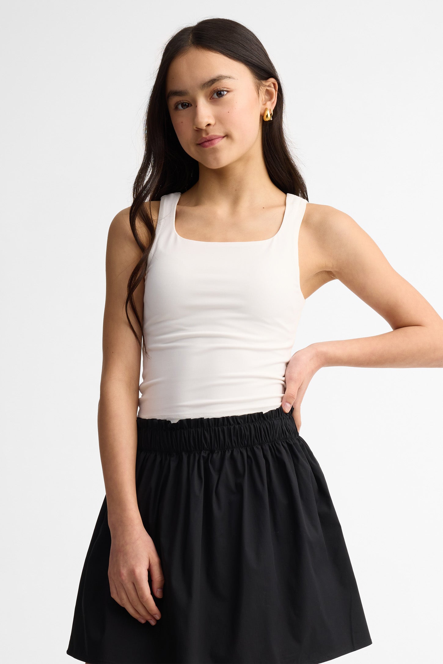 Camisole col carré coupe ajustée - Ado fille && BLANC
