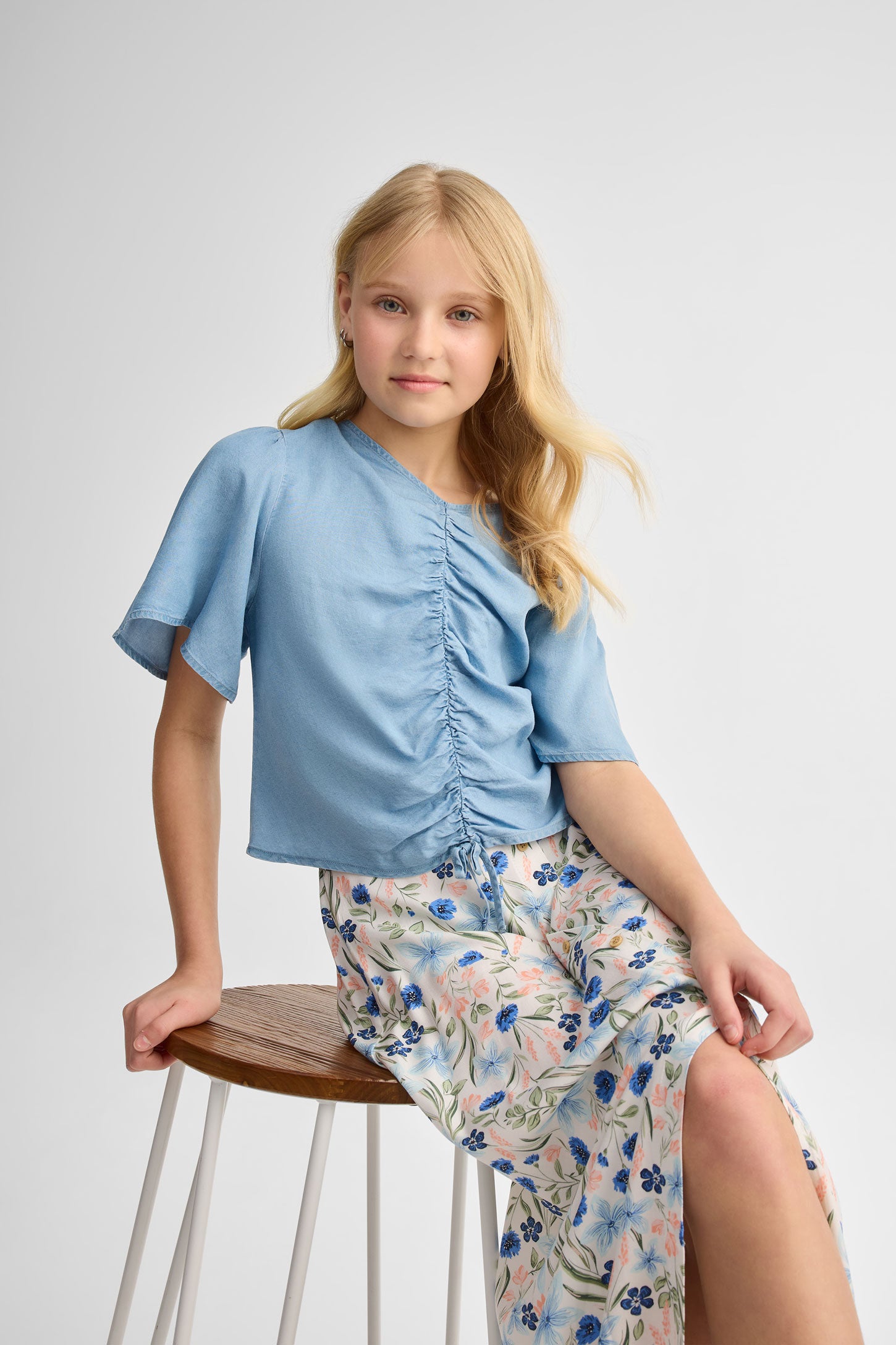 Chemisier manches courtes lyocell - Ado fille && BLEU PALE