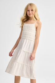Robe tricot à volants étagés coton - Ado fille && BLANC