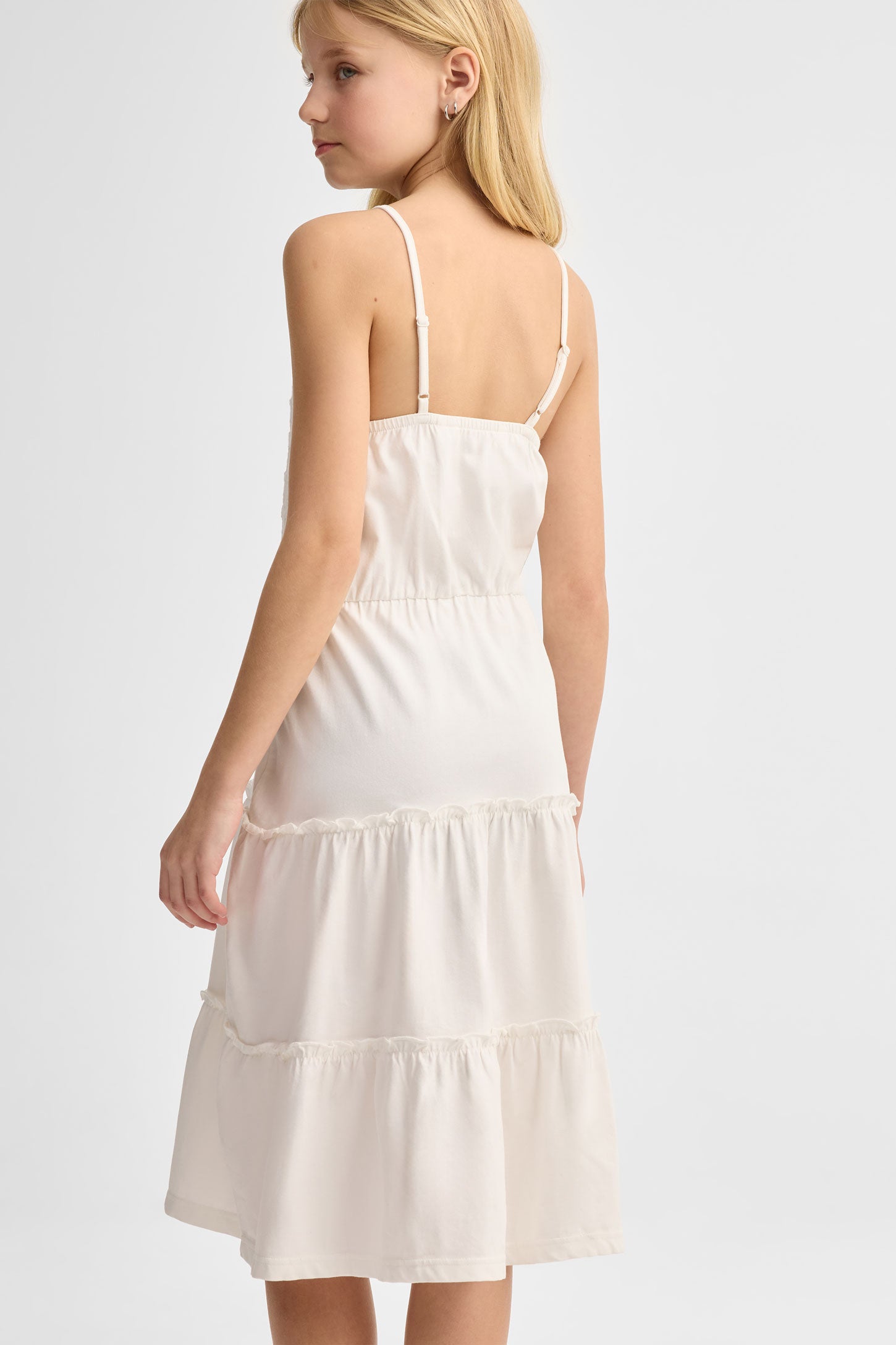 Robe tricot à volants étagés coton - Ado fille && BLANC