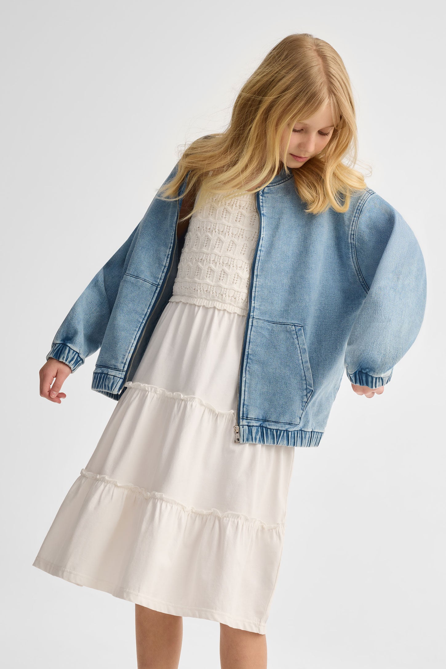 Robe tricot à volants étagés coton - Ado fille && BLANC