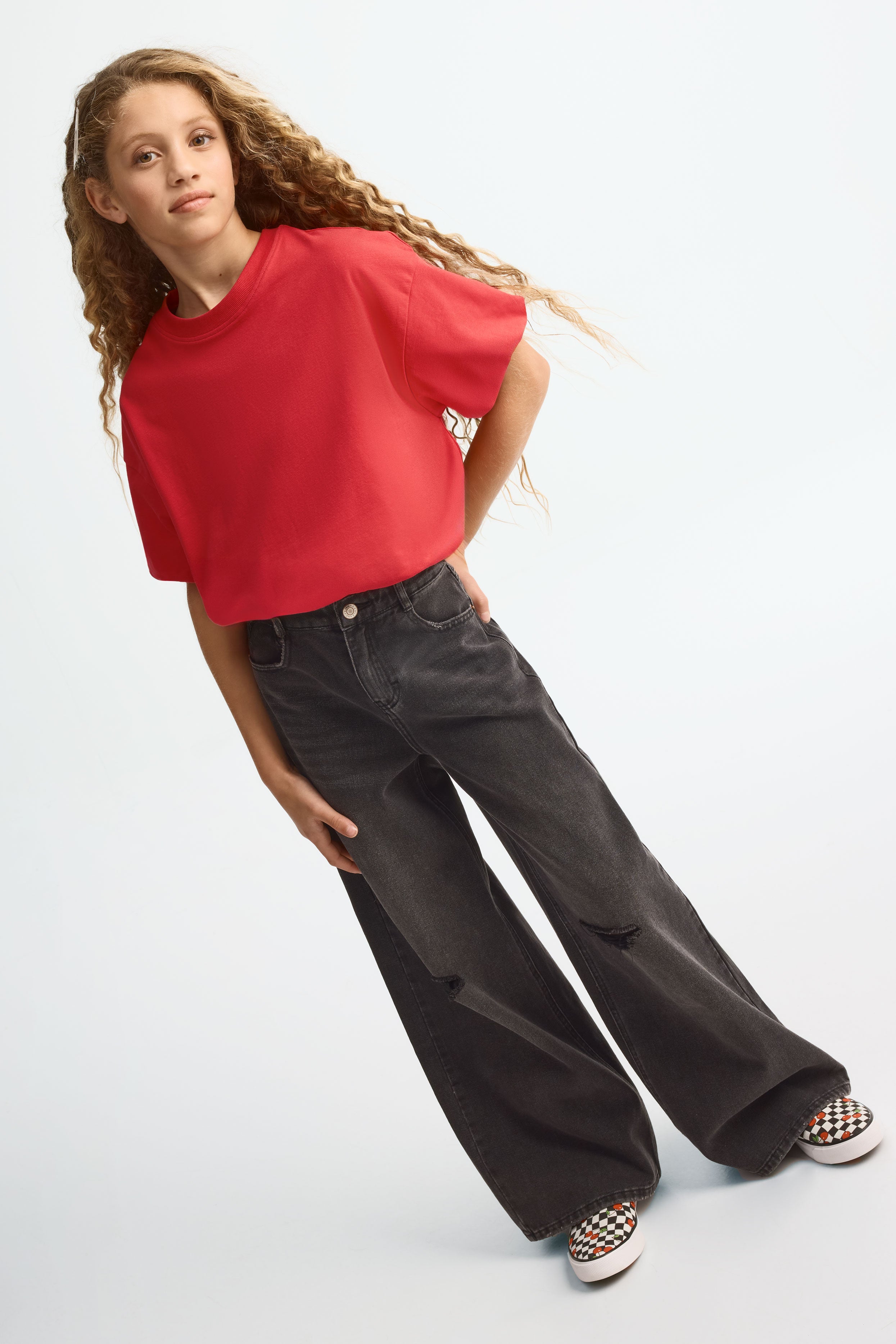 T-shirt ballon écourté en coton - Ado fille && ROUGE