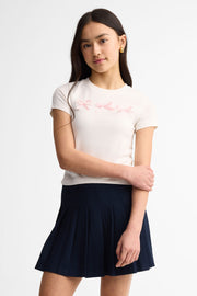 T-shirt col rond avec boucles en coton - Ado fille && BLANC