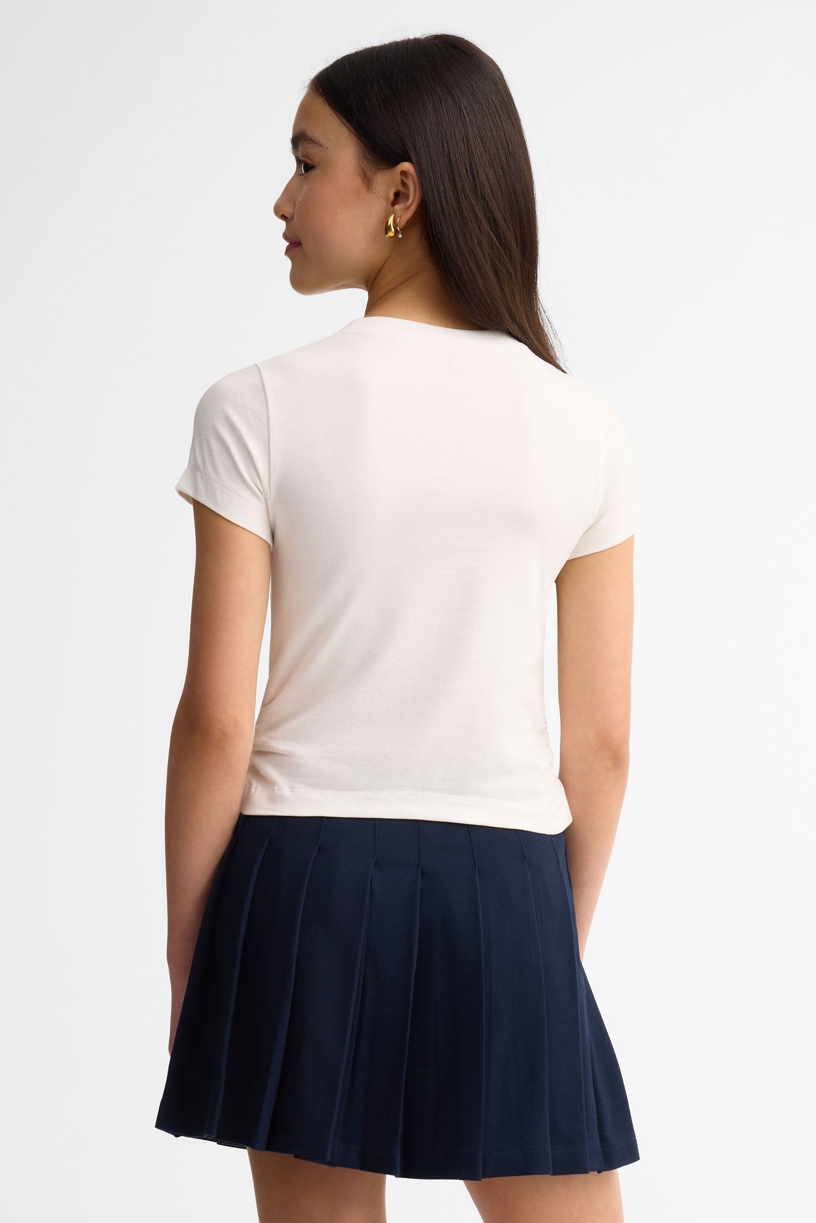 T-shirt col rond avec boucles en coton - Ado fille && BLANC