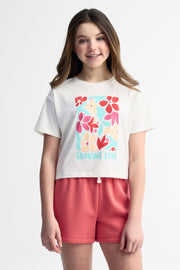 T-shirt écourté imprimé coton, 2/25$ - Ado fille && BLANC