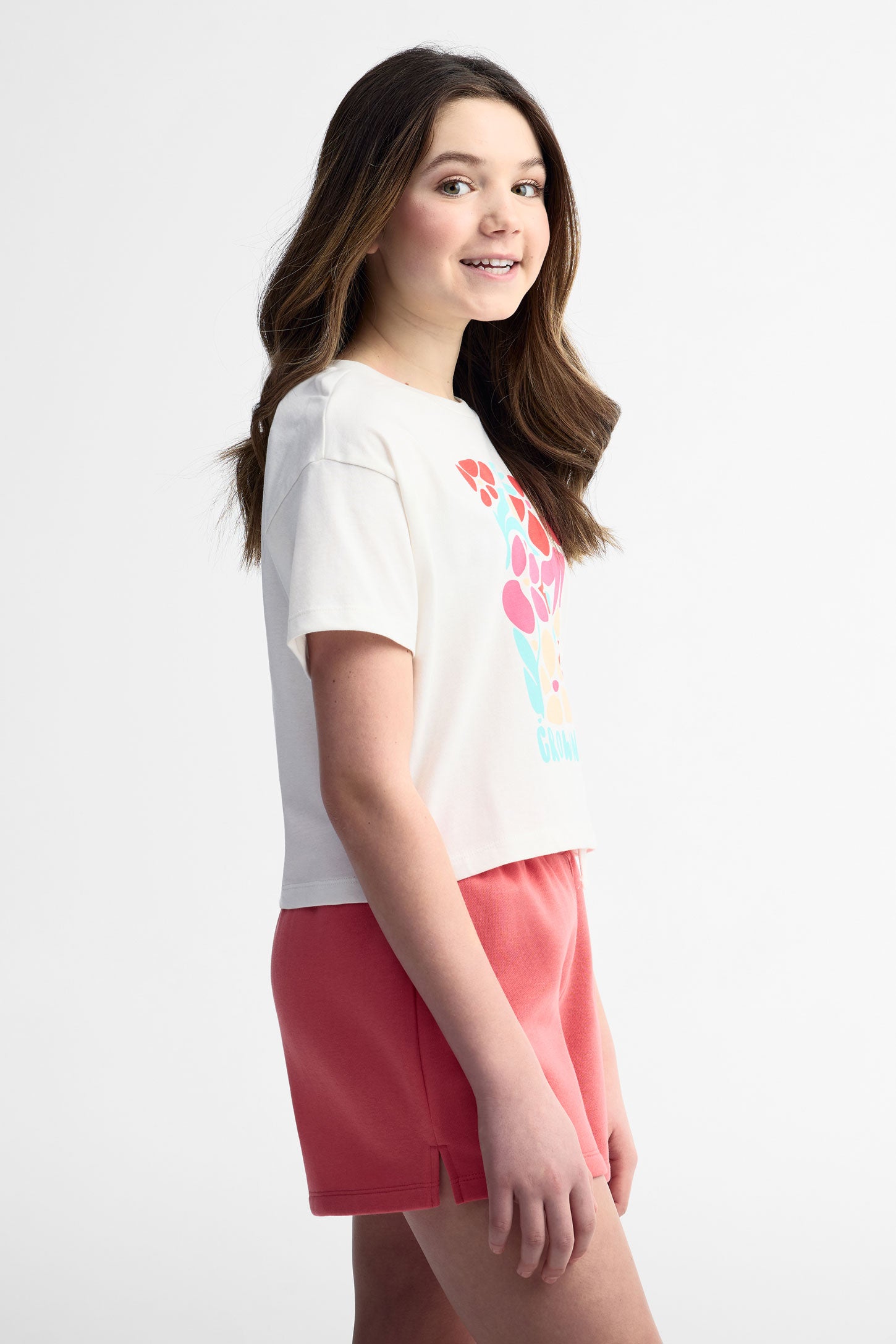 T-shirt écourté imprimé coton, 2/25$ - Ado fille && BLANC