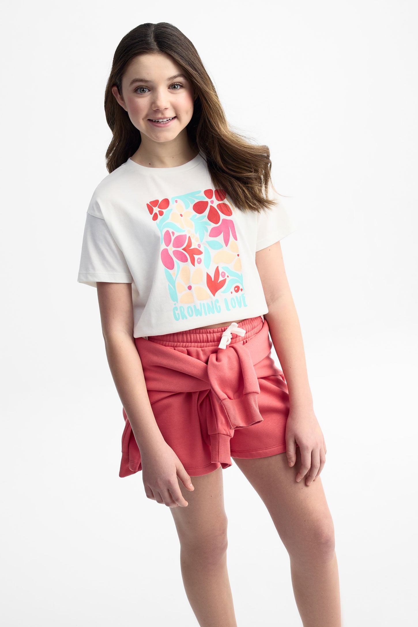 T-shirt écourté imprimé coton, 2/25$ - Ado fille && BLANC