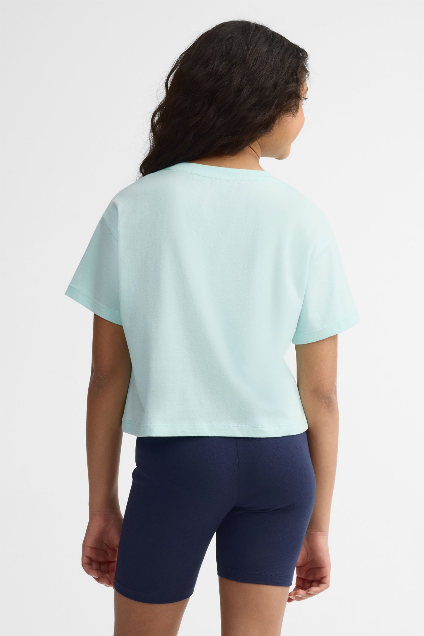 T-shirt écourté imprimé coton, 2/25$ - Ado fille && BLEU PALE