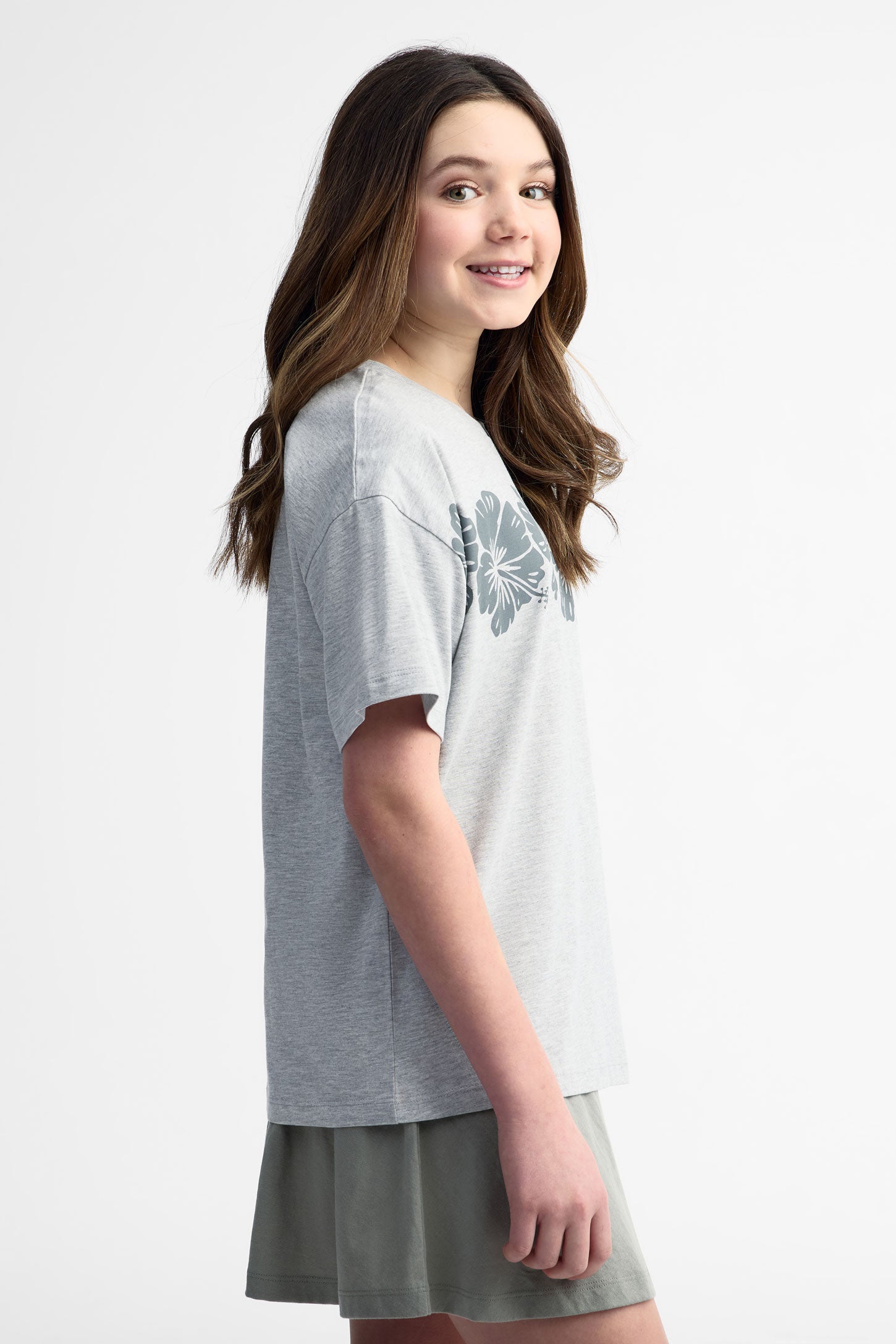 T-shirt surdimensionné imprimé coton, 2/25$ - Ado fille && GRIS MIXTE