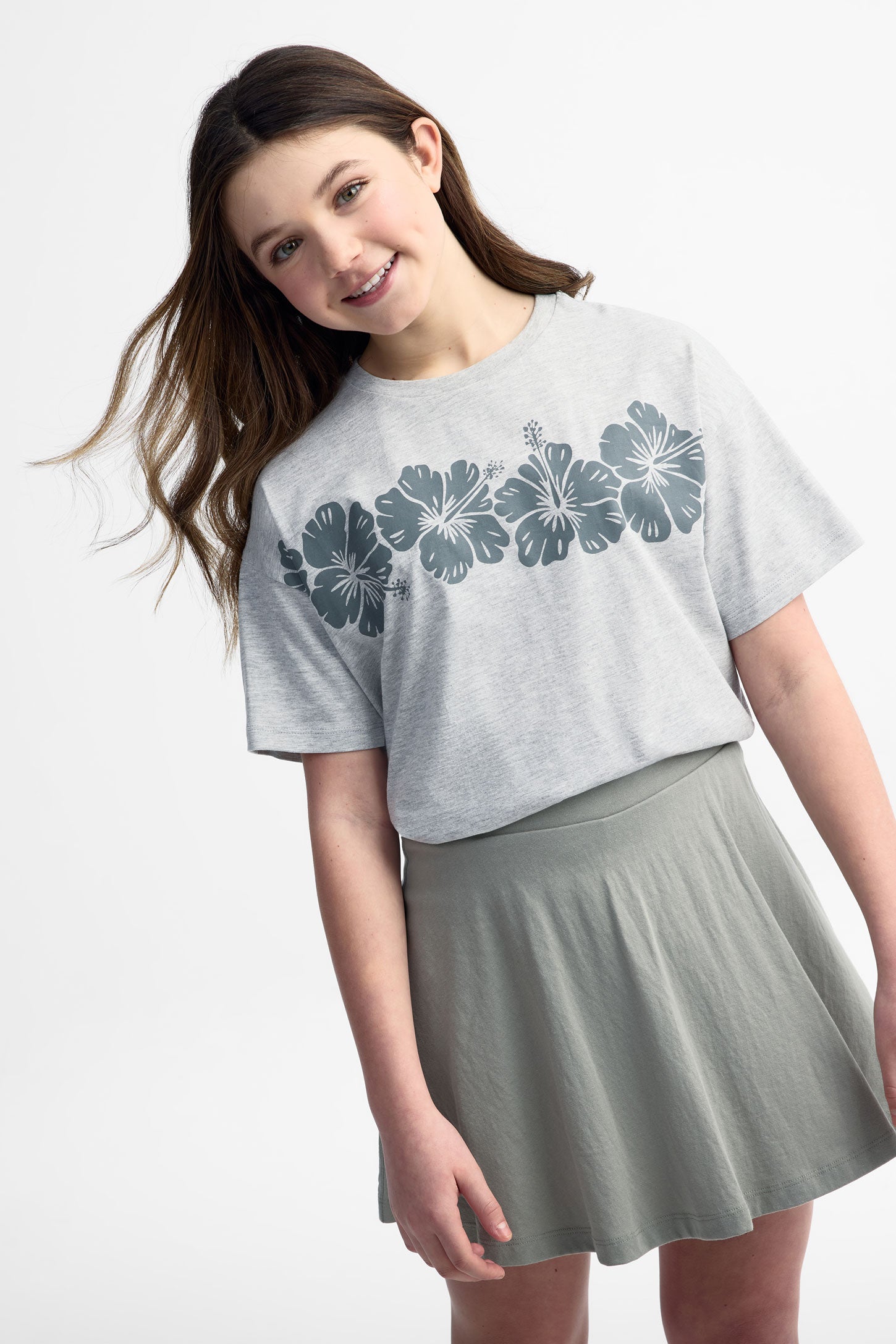 T-shirt surdimensionné imprimé coton, 2/25$ - Ado fille && GRIS MIXTE
