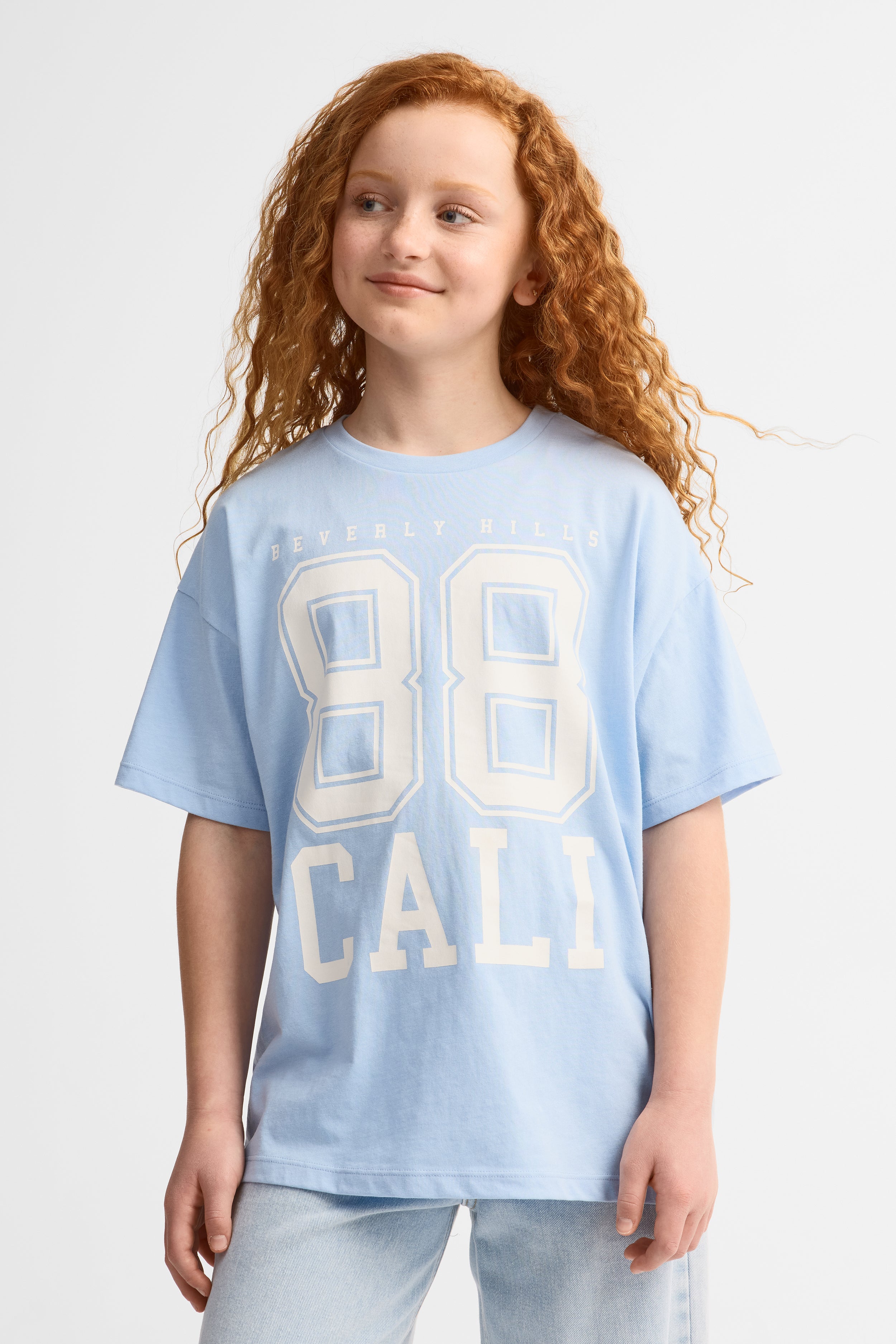 T-shirt surdimensionné imprimé coton, 2/25$ - Ado fille && BLEU