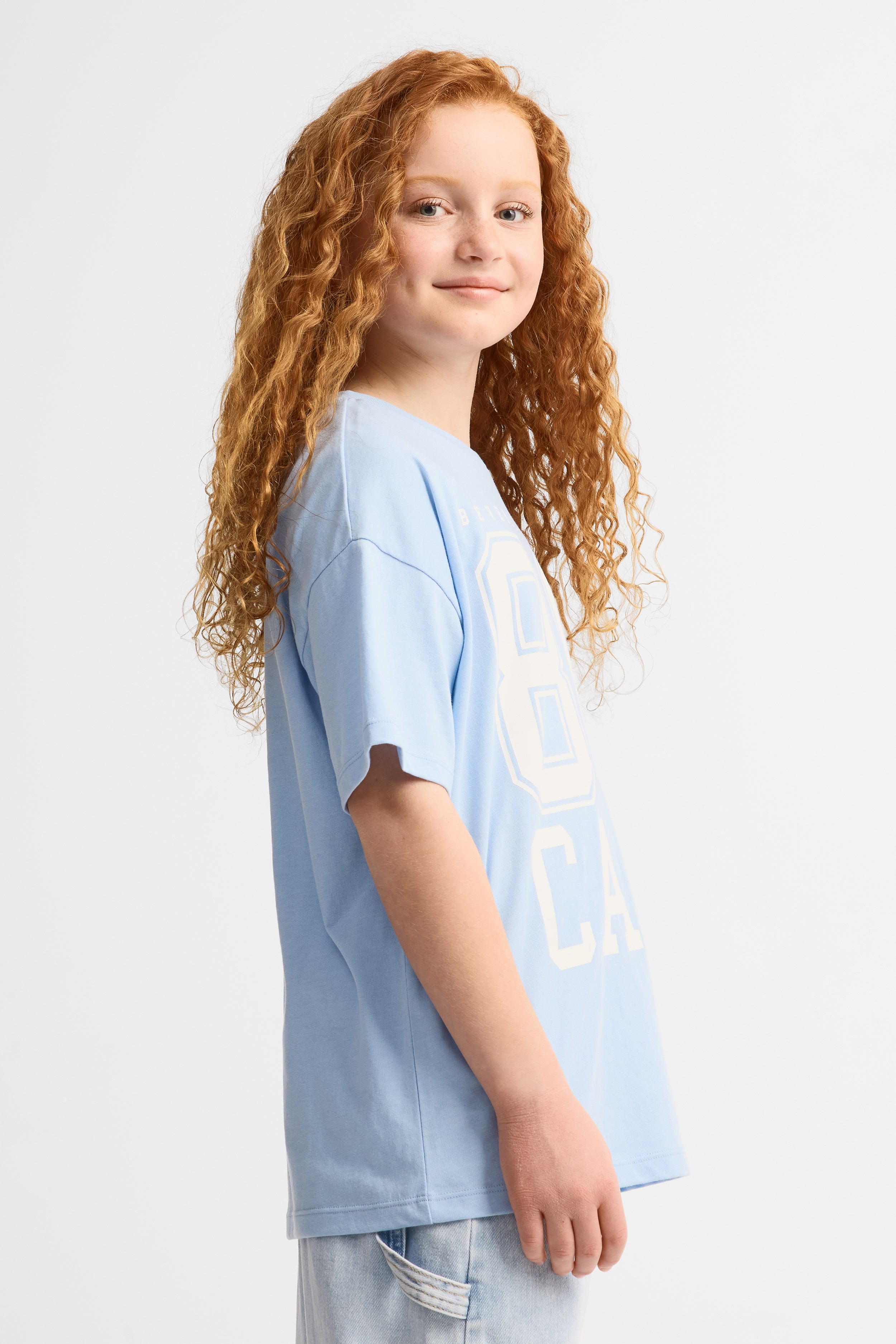 T-shirt surdimensionné imprimé coton, 2/25$ - Ado fille && BLEU