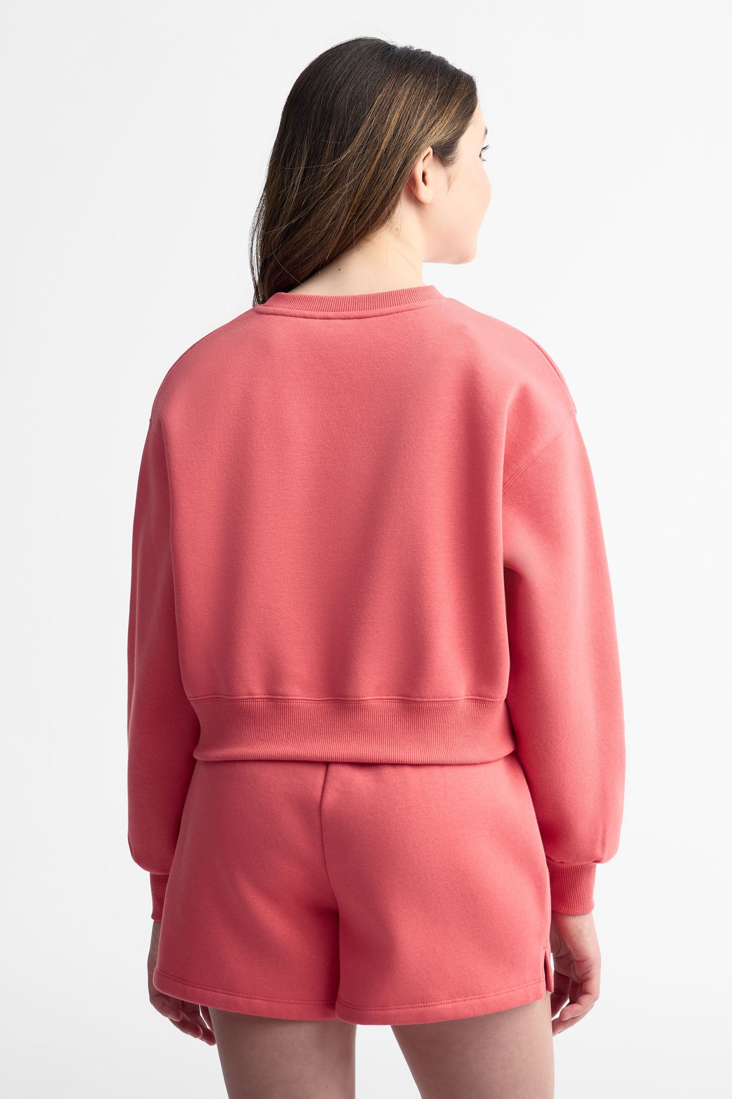 Chandail col rond coton ouaté - Ado fille && ROUGE