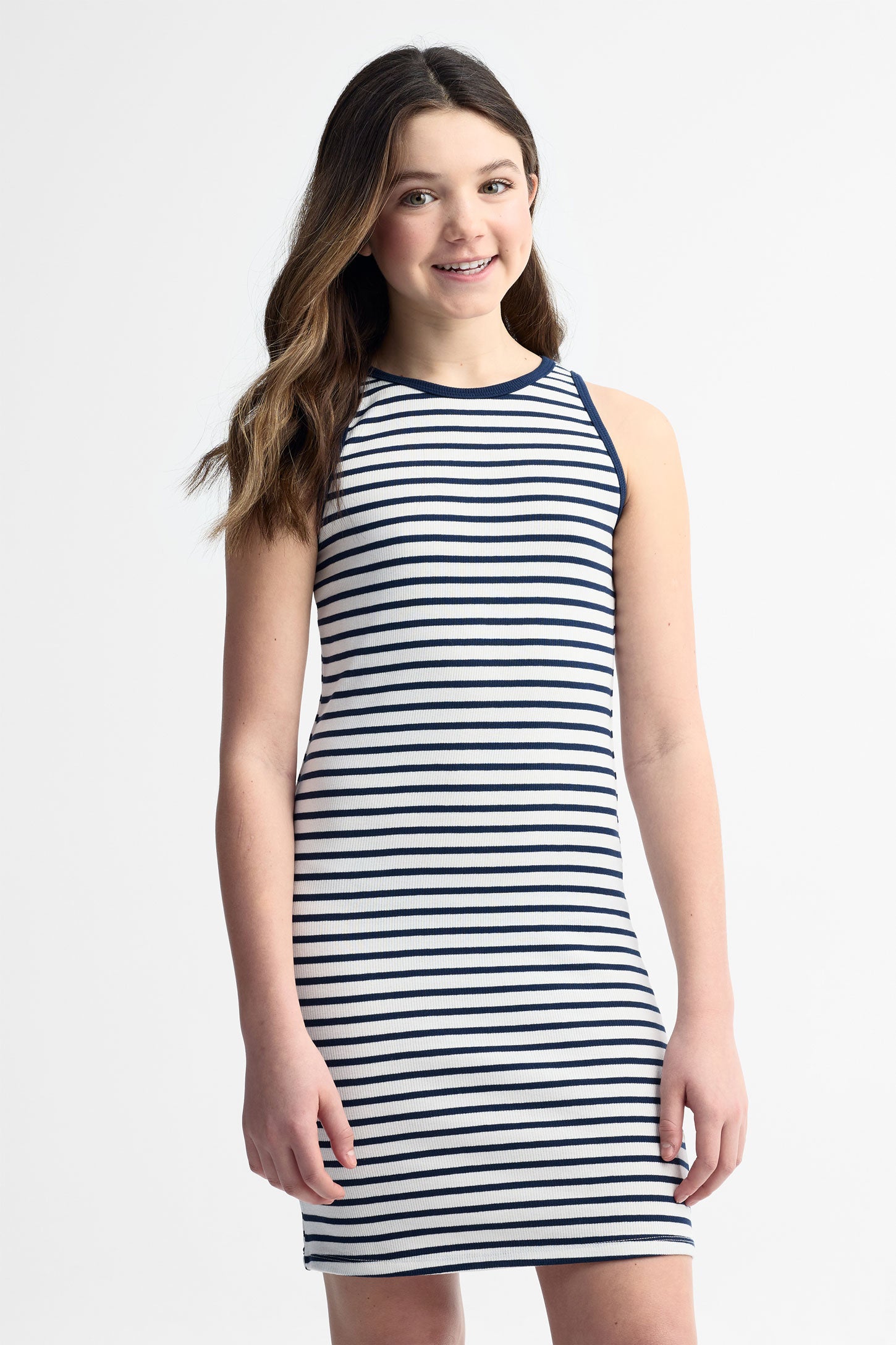 Robe halter côtelée coton - Ado fille && BLEU MARINE MUL