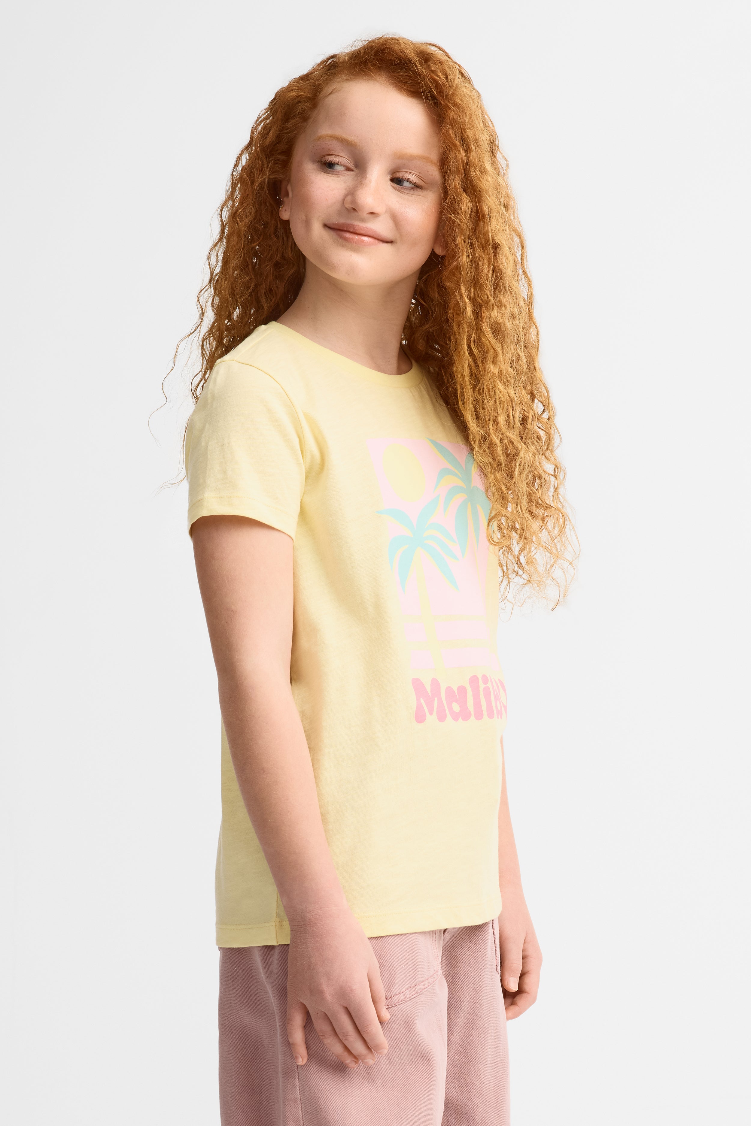 T-shirt col rond coton, 2/25$ - Ado fille && JAUNE