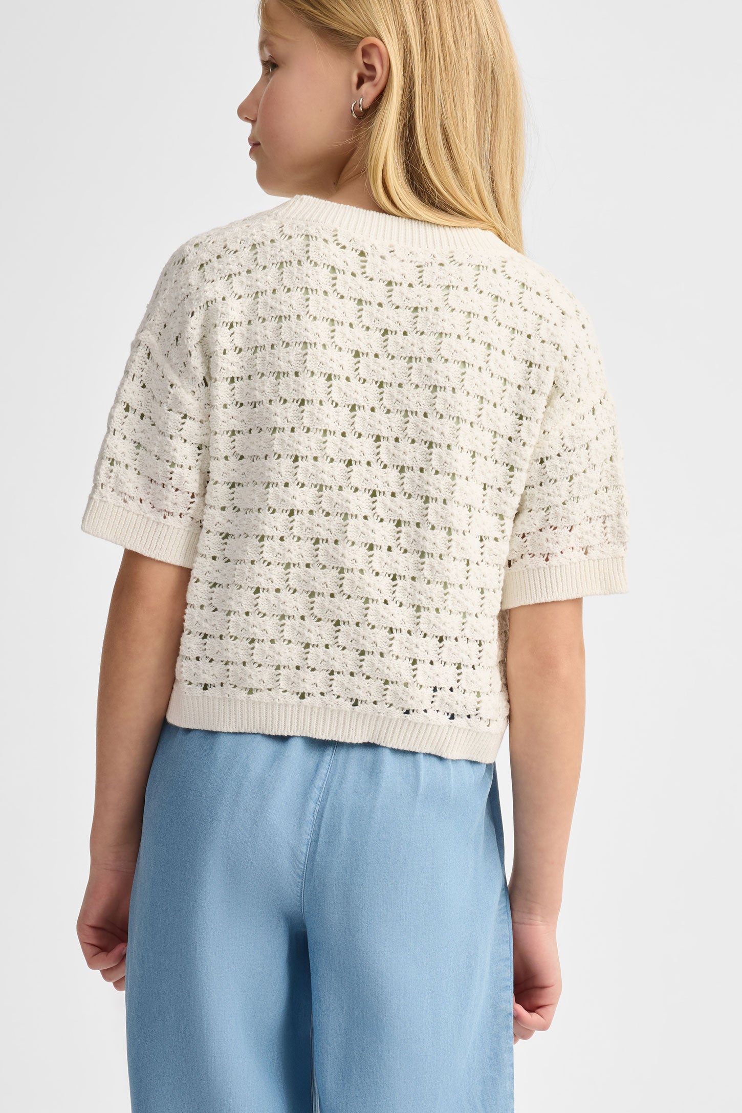 Cardigan manches courtes crochet - Ado fille && BEIGE