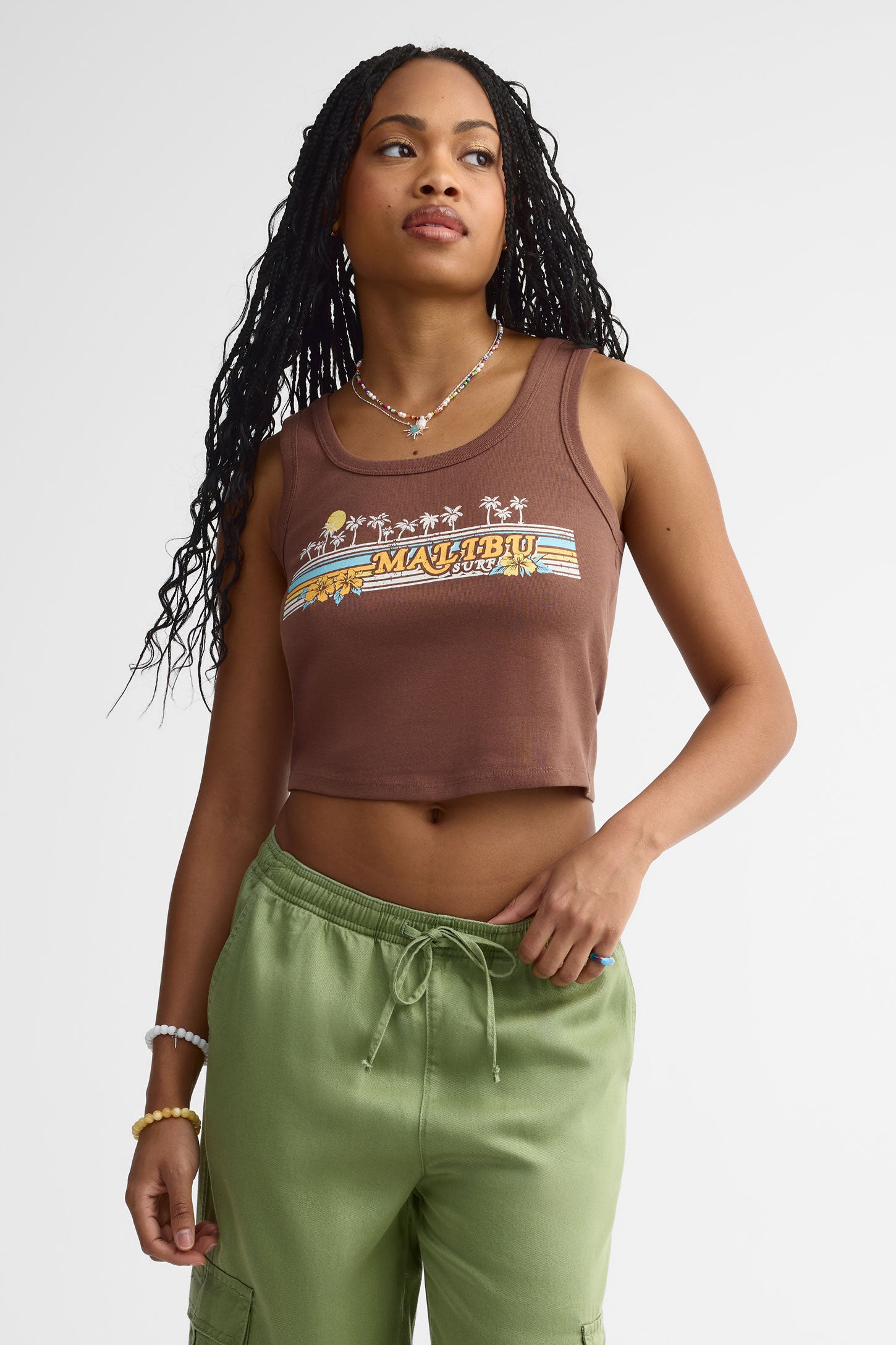 Camisole col dégagé coton - Femme && BRUN